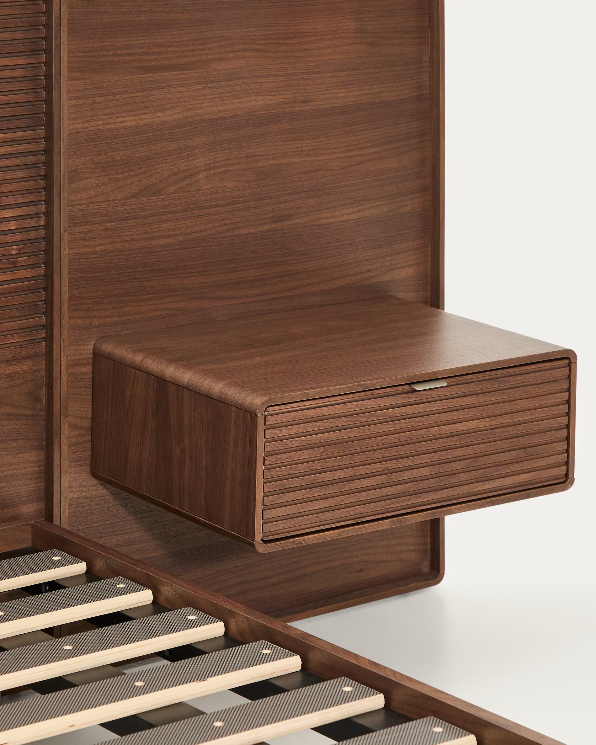 Bett mit Schränken NORLEN dunkelbraun Nussbaumfurnier