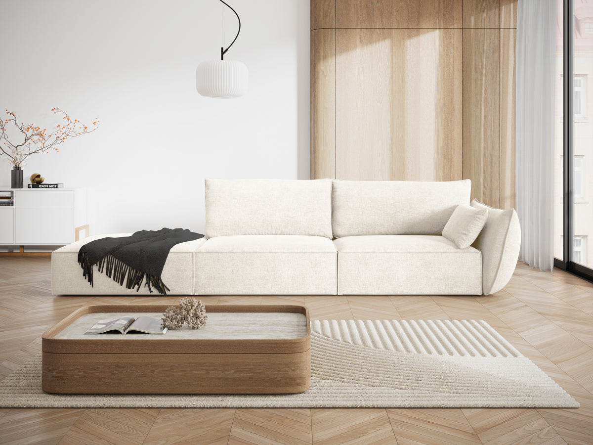Sofa im Schneckenstoff gelassen -offen geöffneter helles Beige Vanda