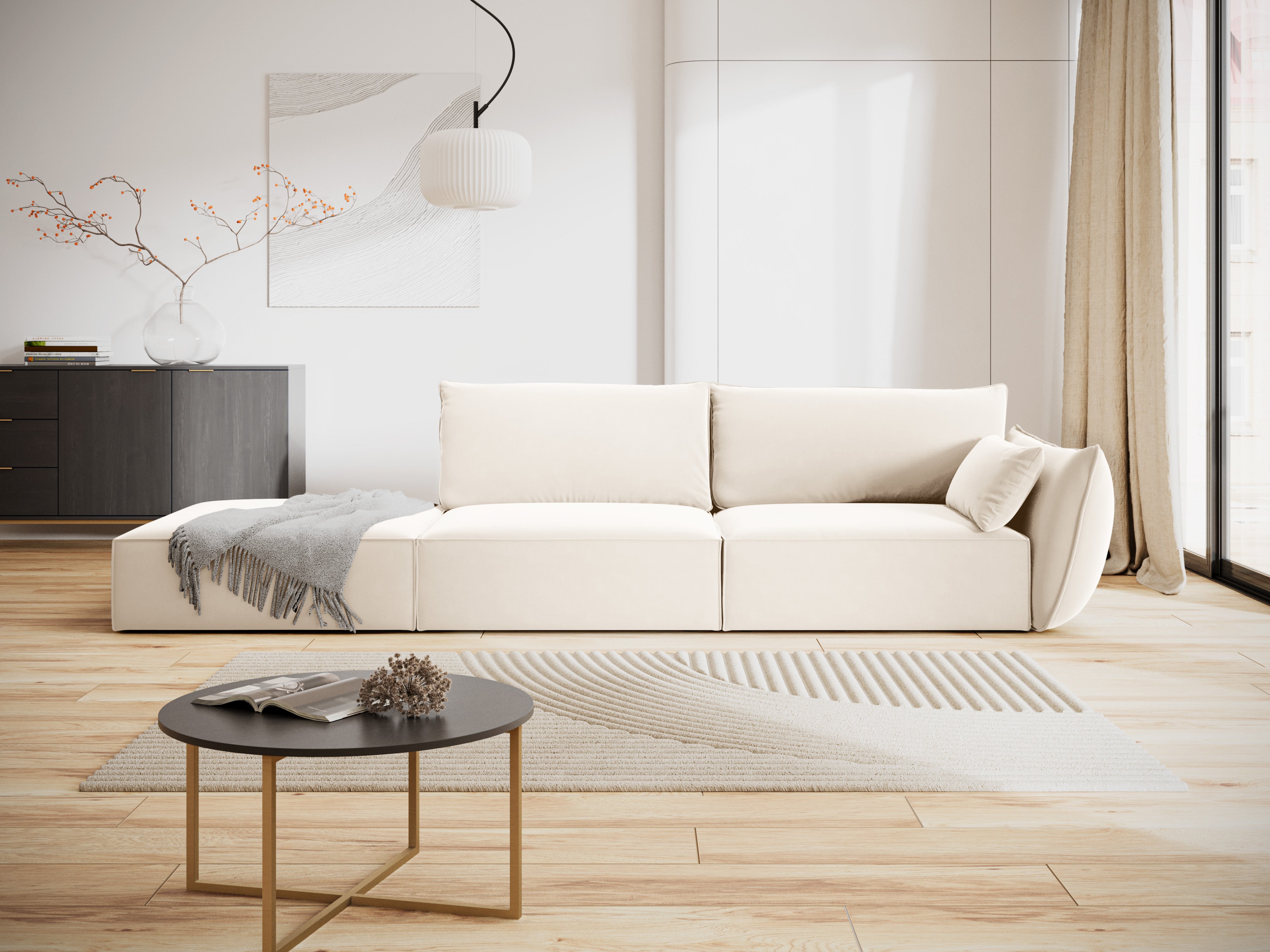Links -Seiten -Samtsofa offener Vanda Beige