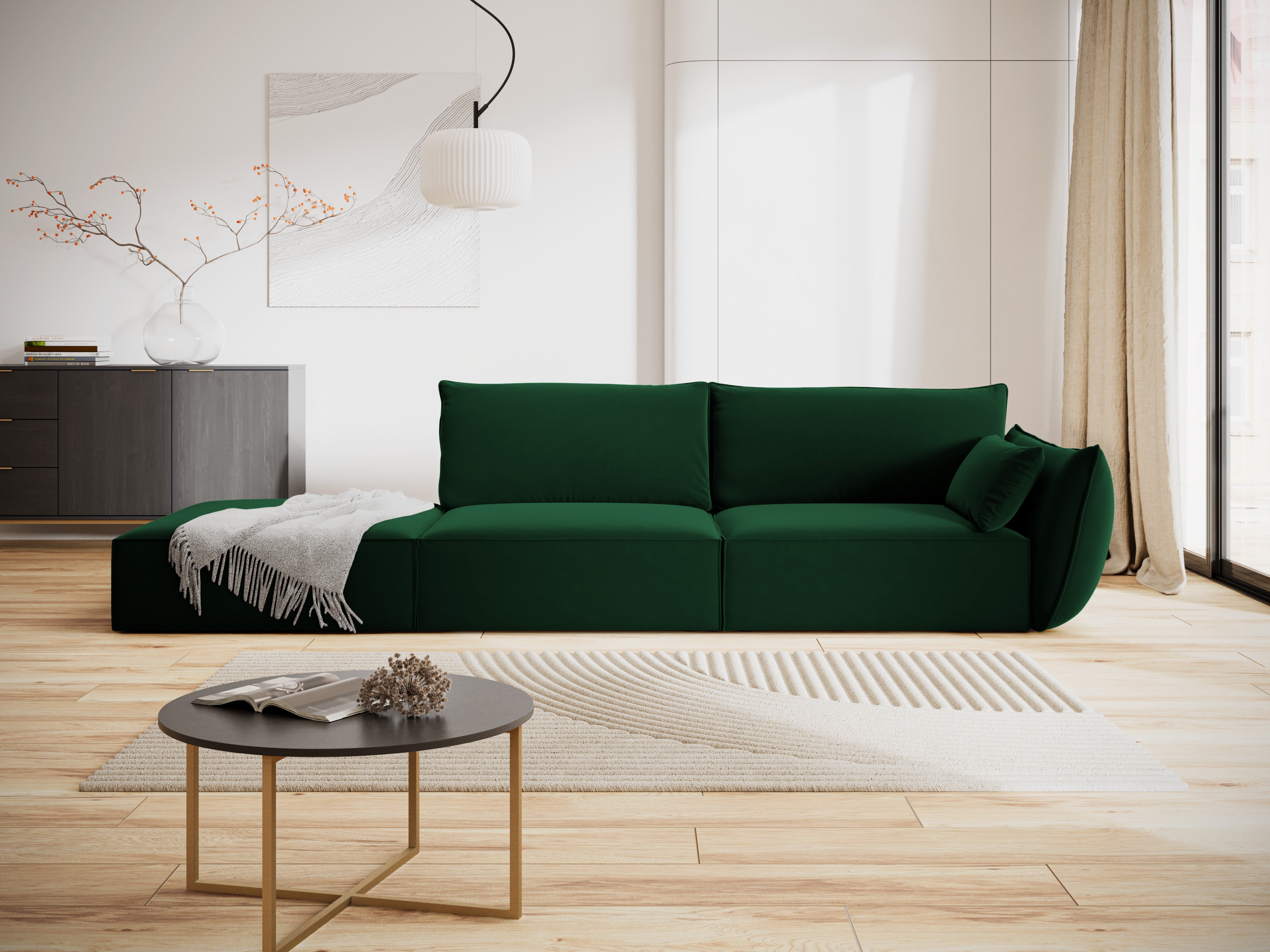 Links -Seiten -Samtsofa Open Vanda Flasche Grün grün
