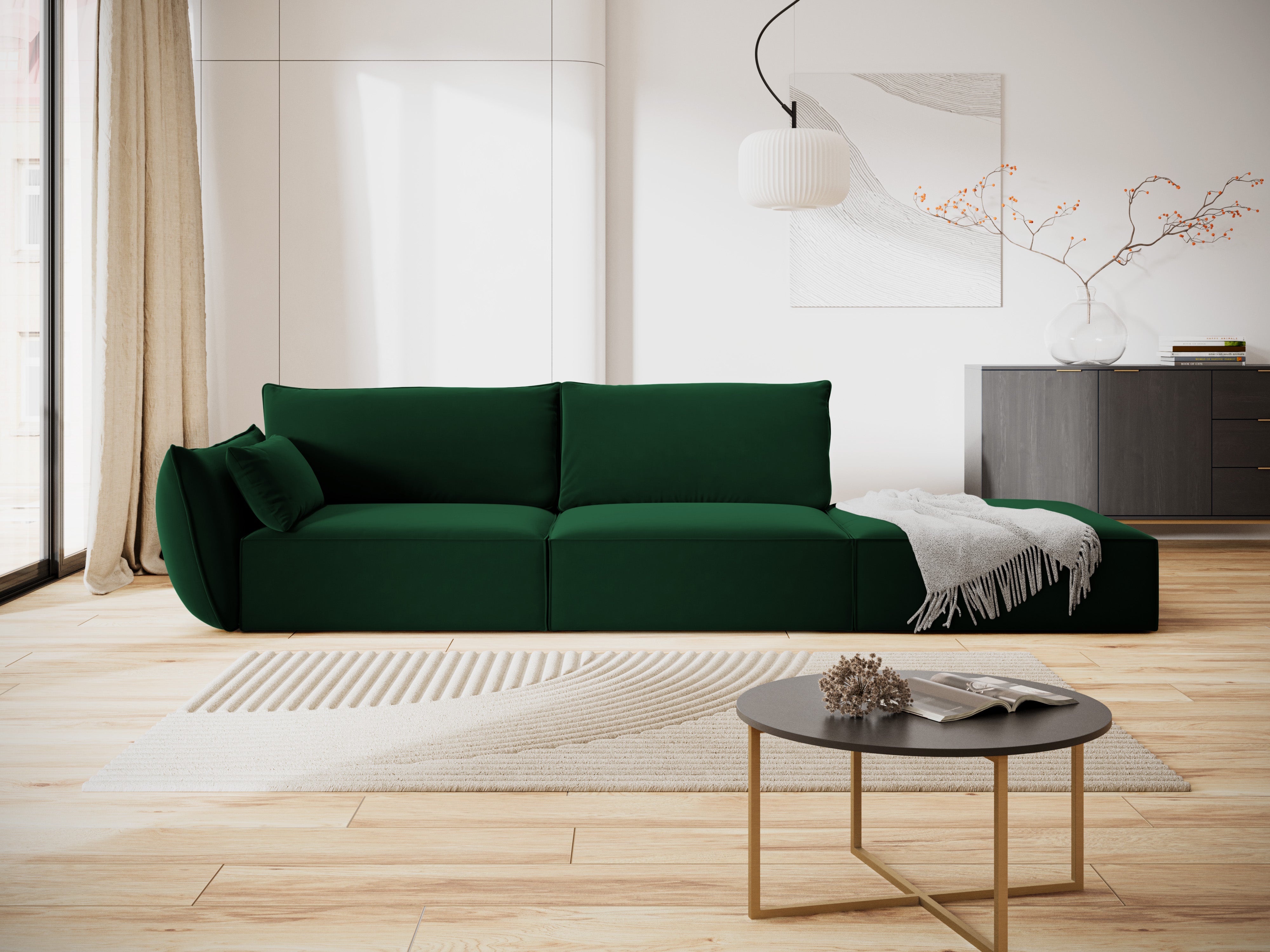 RECHTEN -SANDEL VELVET -SOFA Offenes Vanda Flasche Grün grün