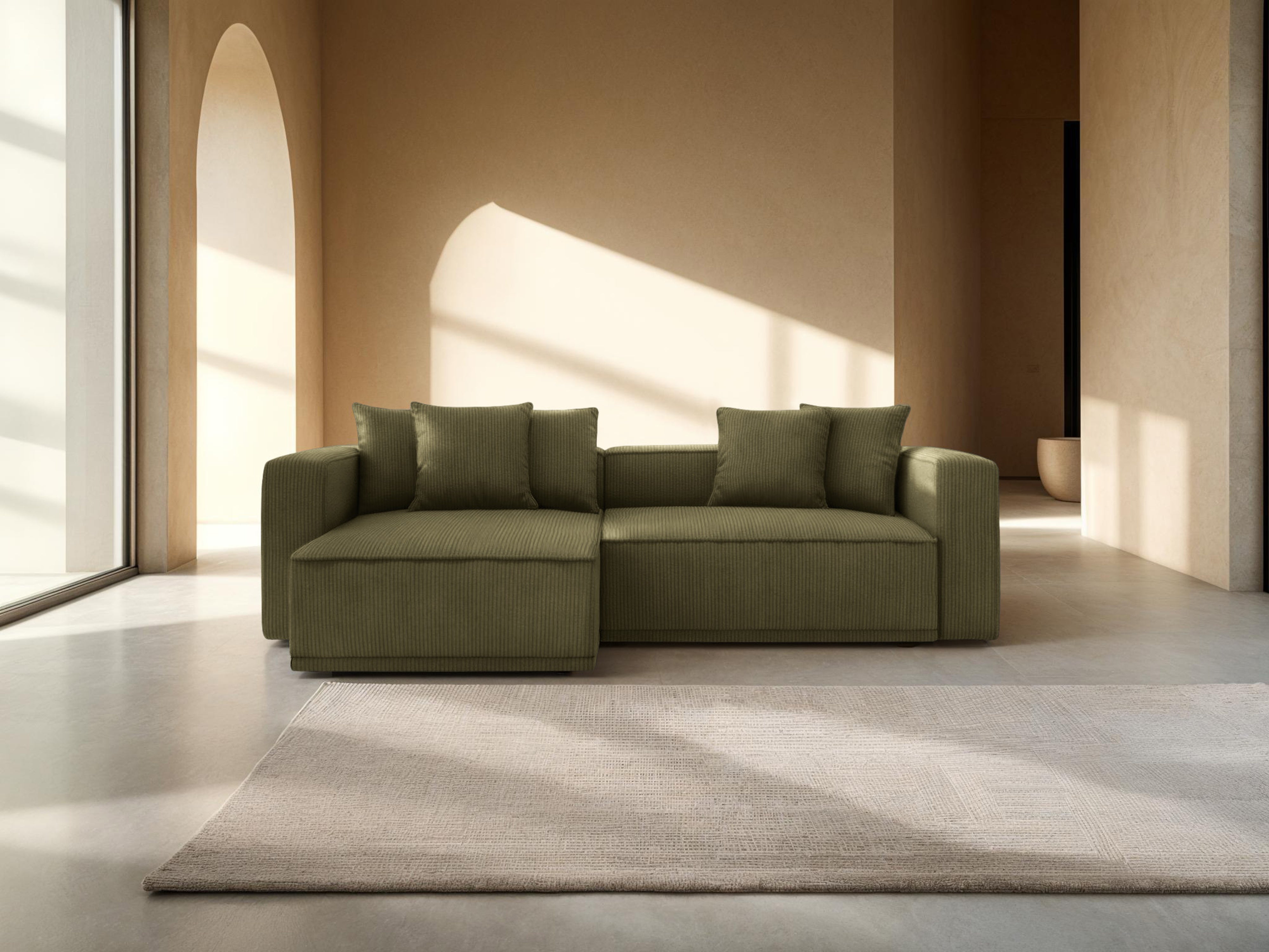 Linksseitige Schlafcouch RIBES aus grünem Cord