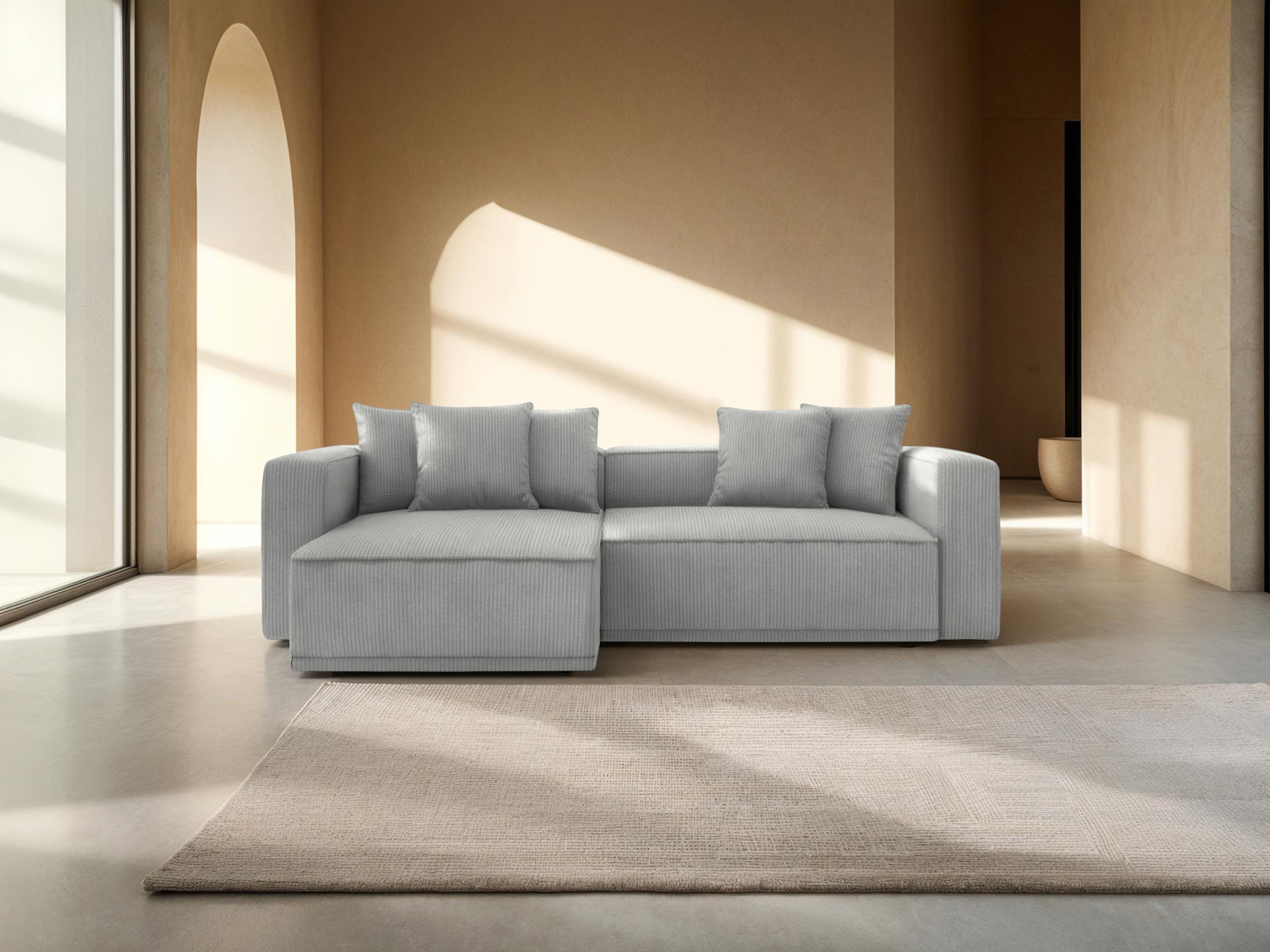 Linksseitige Schlafcouch RIBES grauer Cordstoff