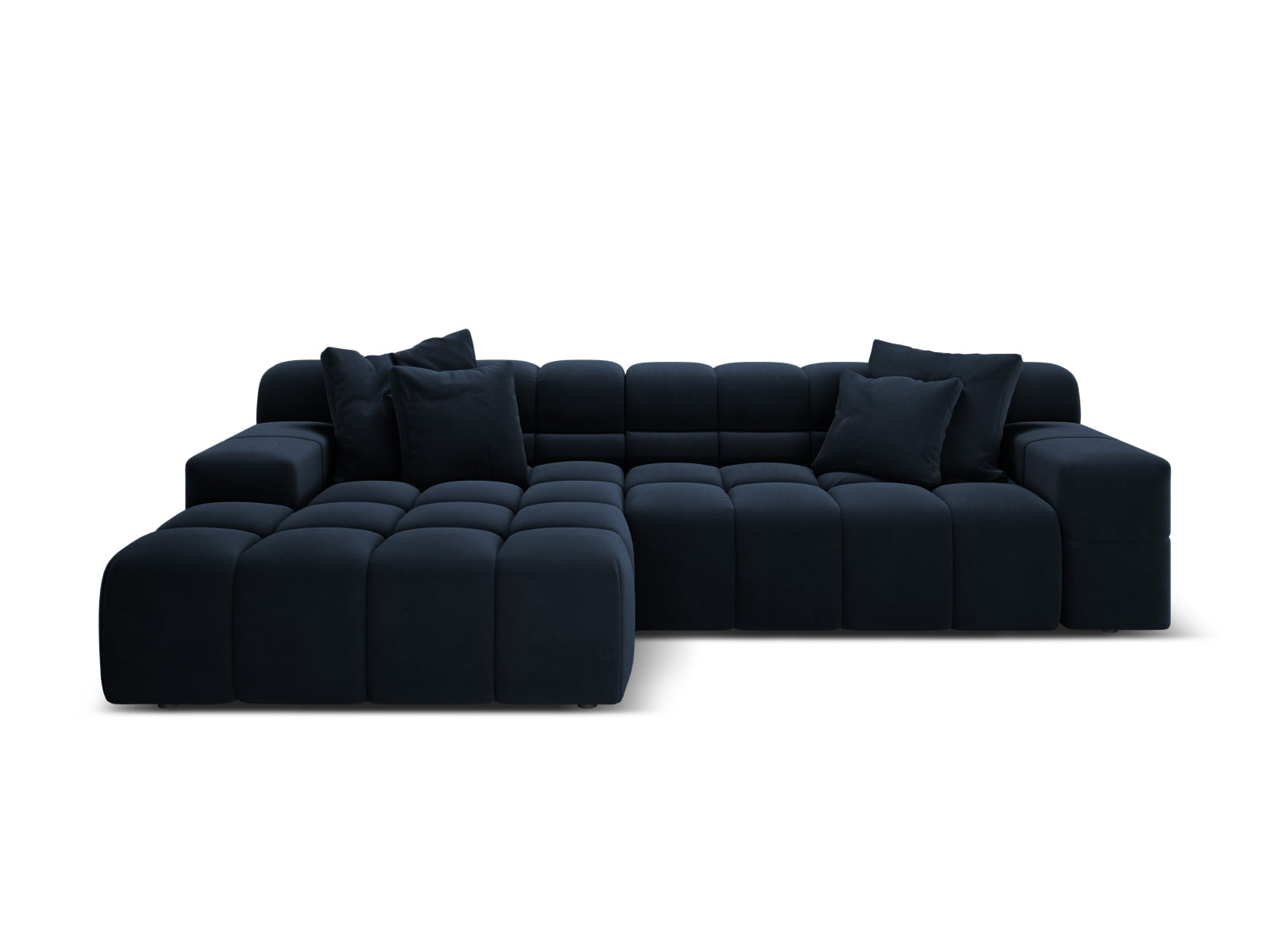 Left-facing 3-seater velvet corner sofa AGAVE navy blue