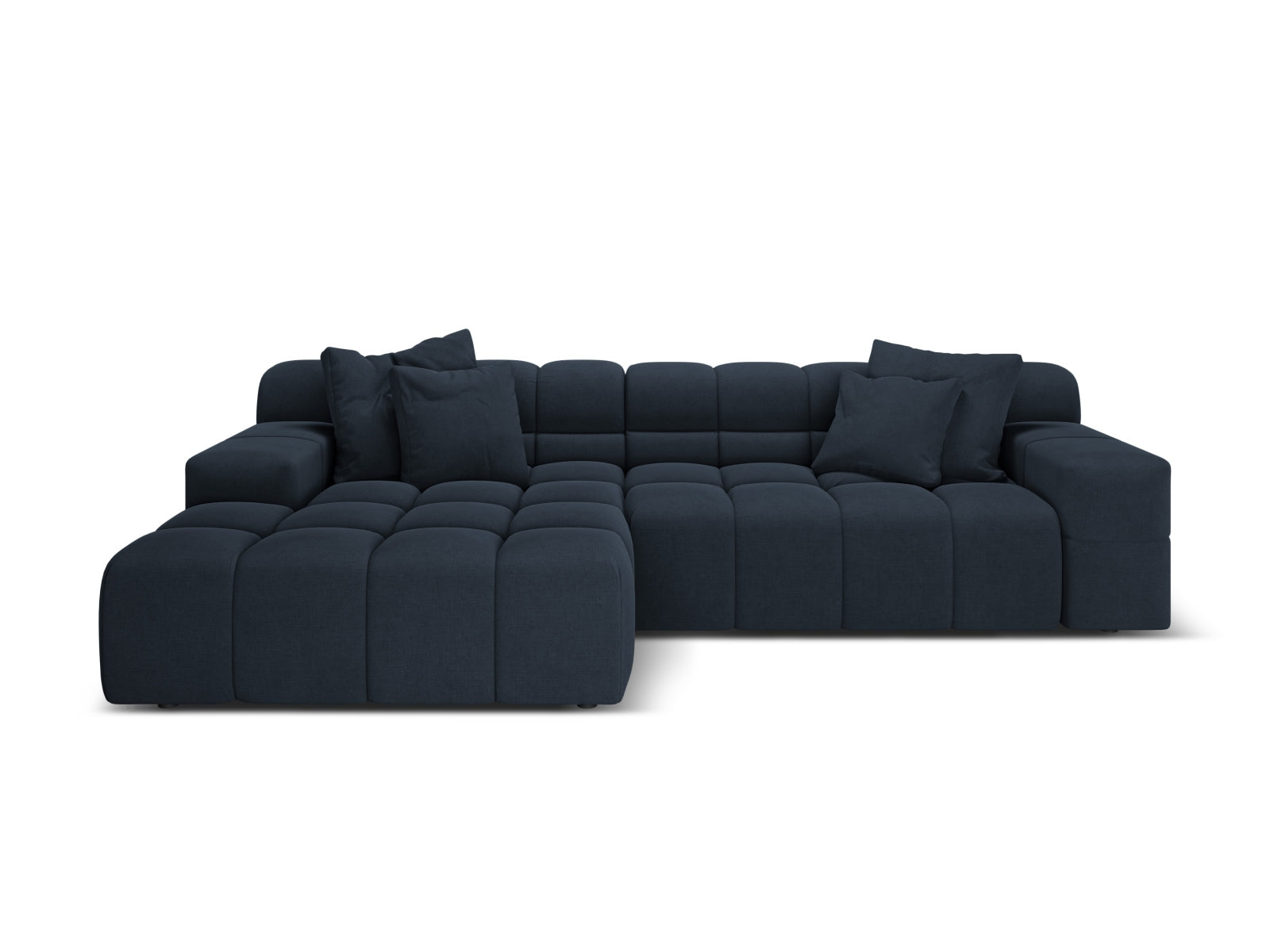 Left-facing 3-seater corner sofa AGAVE navy blue chenille