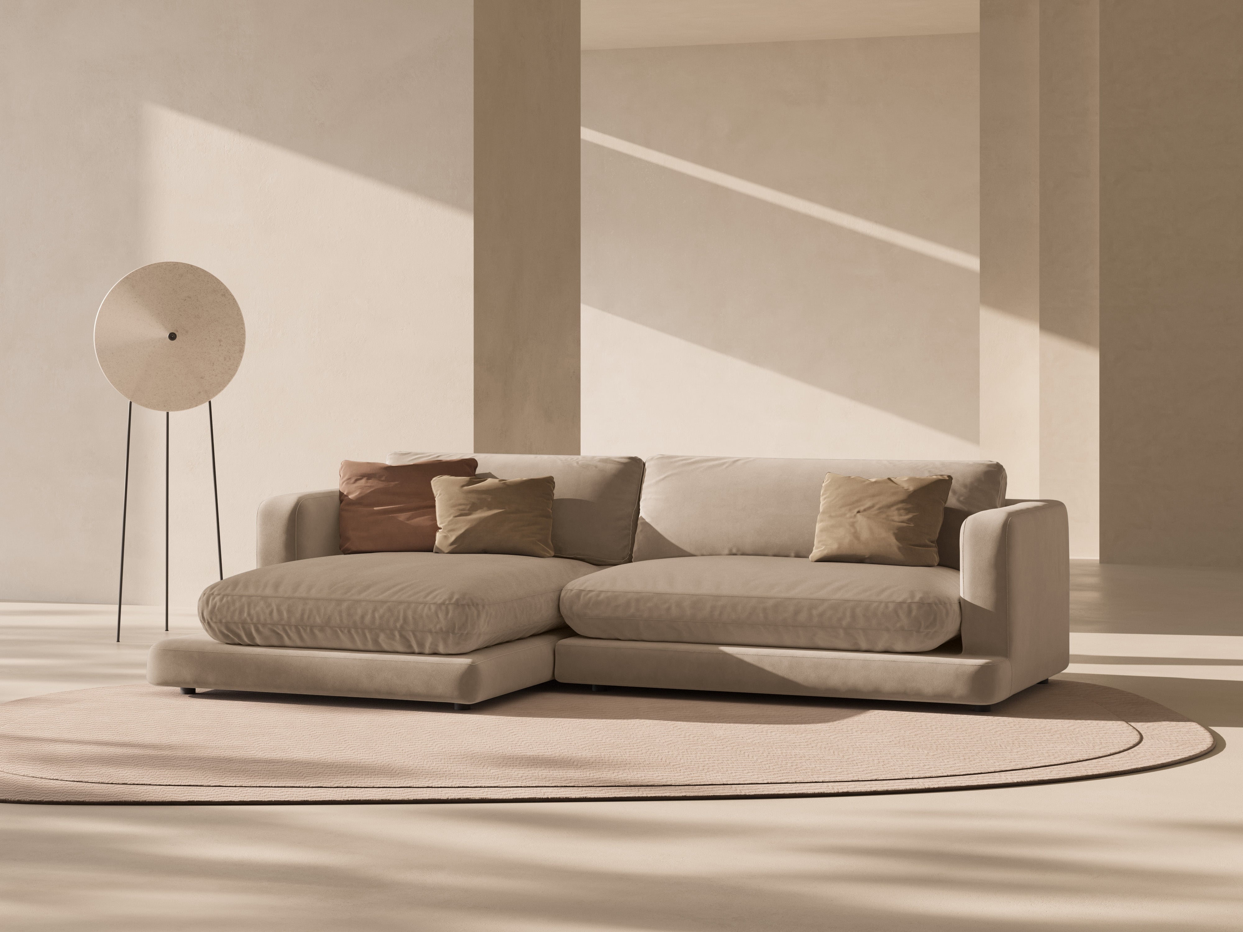 Left-facing velvet corner sofa DAPHNE beige