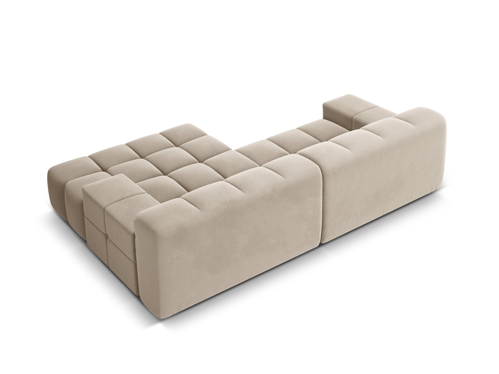 Right-facing 2-seater velvet corner sofa AGAVE light beige