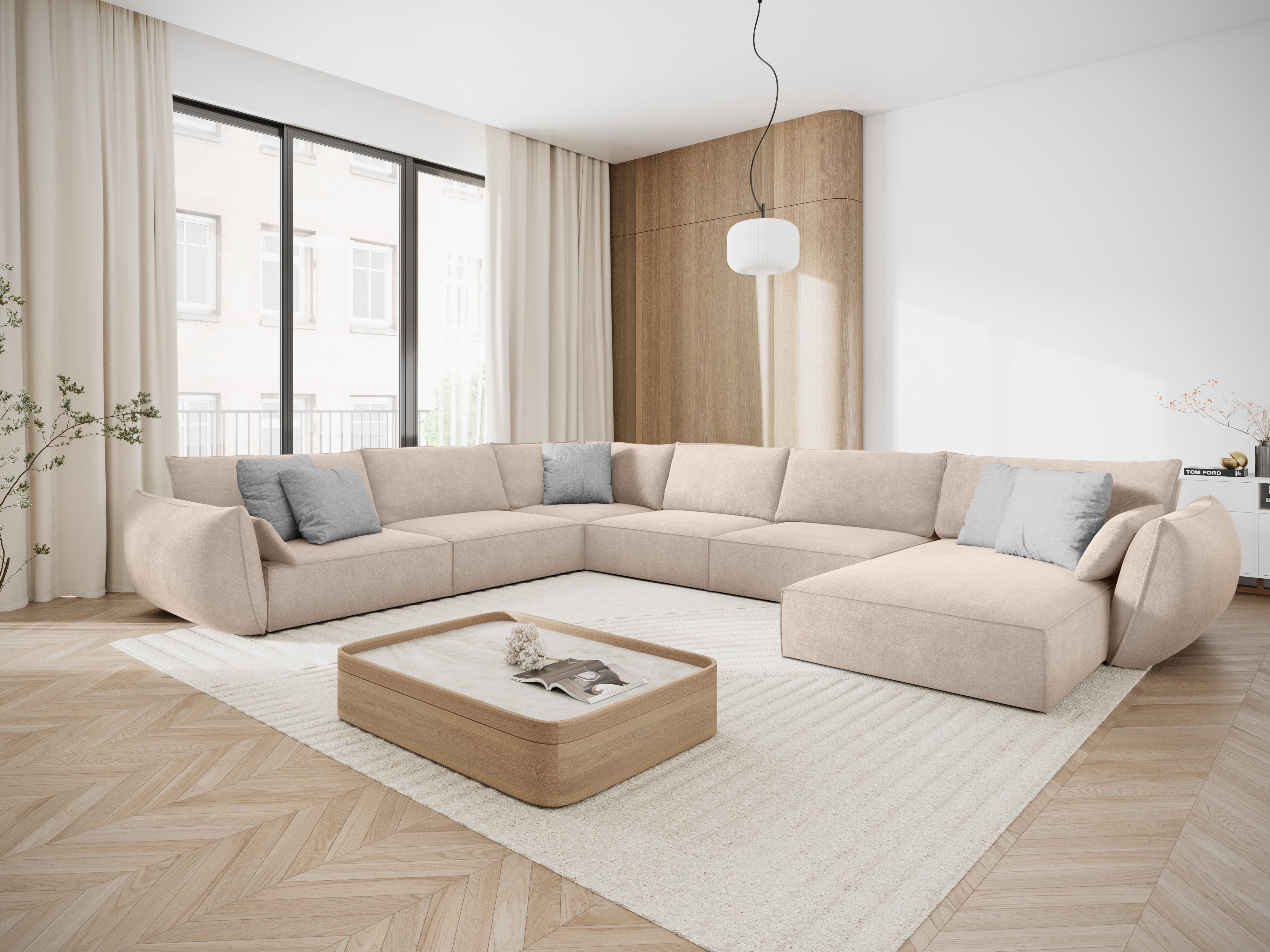 Eine Panorama -Ecke im Szenil -Stoff links -Hand Vanda Beige