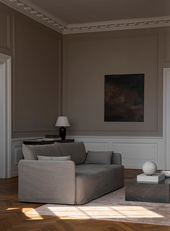 Tischlampe TORSO schwarze Keramik mit weißem Schirm