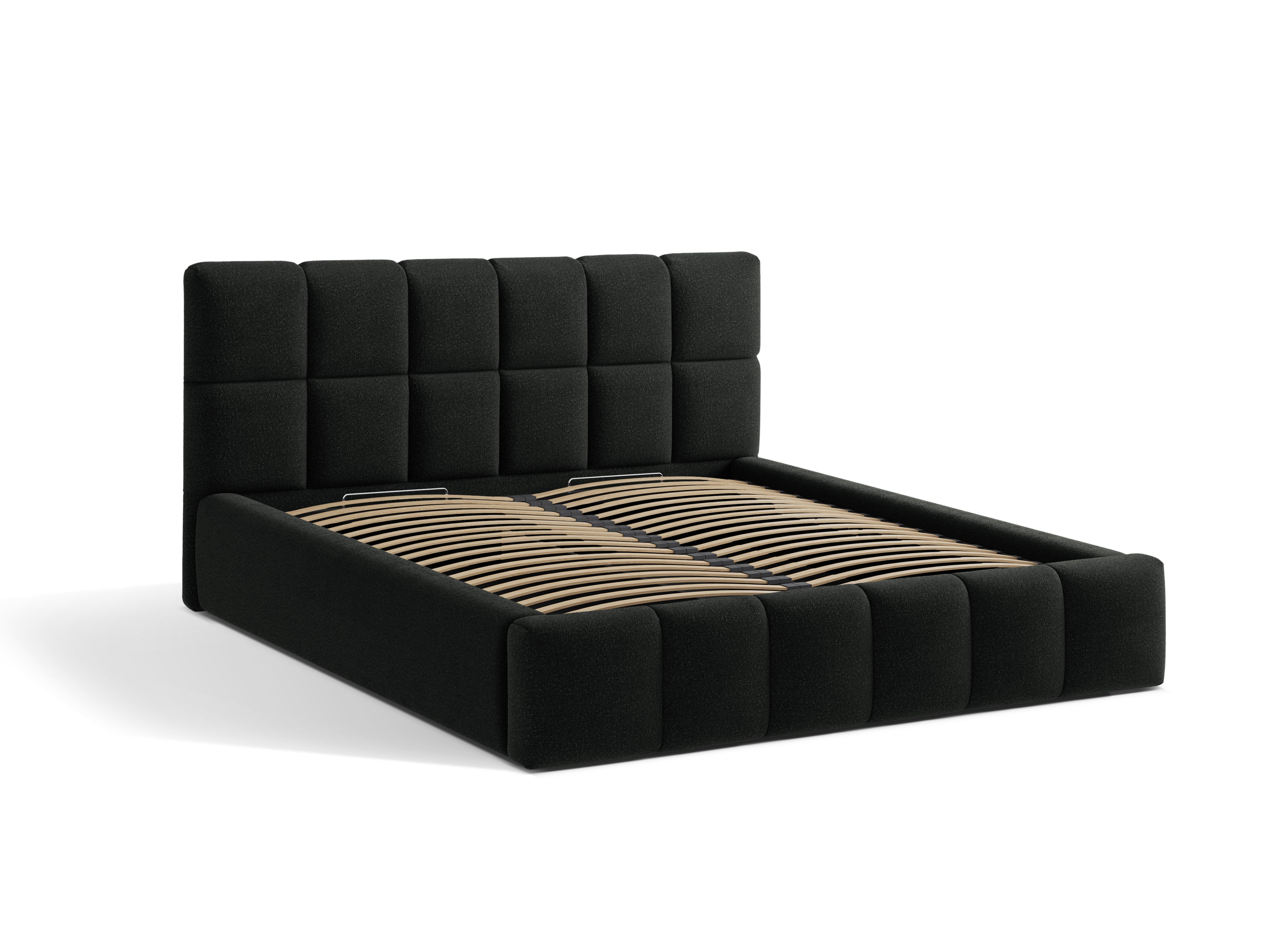 Bett mit Bettkasten BELLIS in schwarzem Boucle