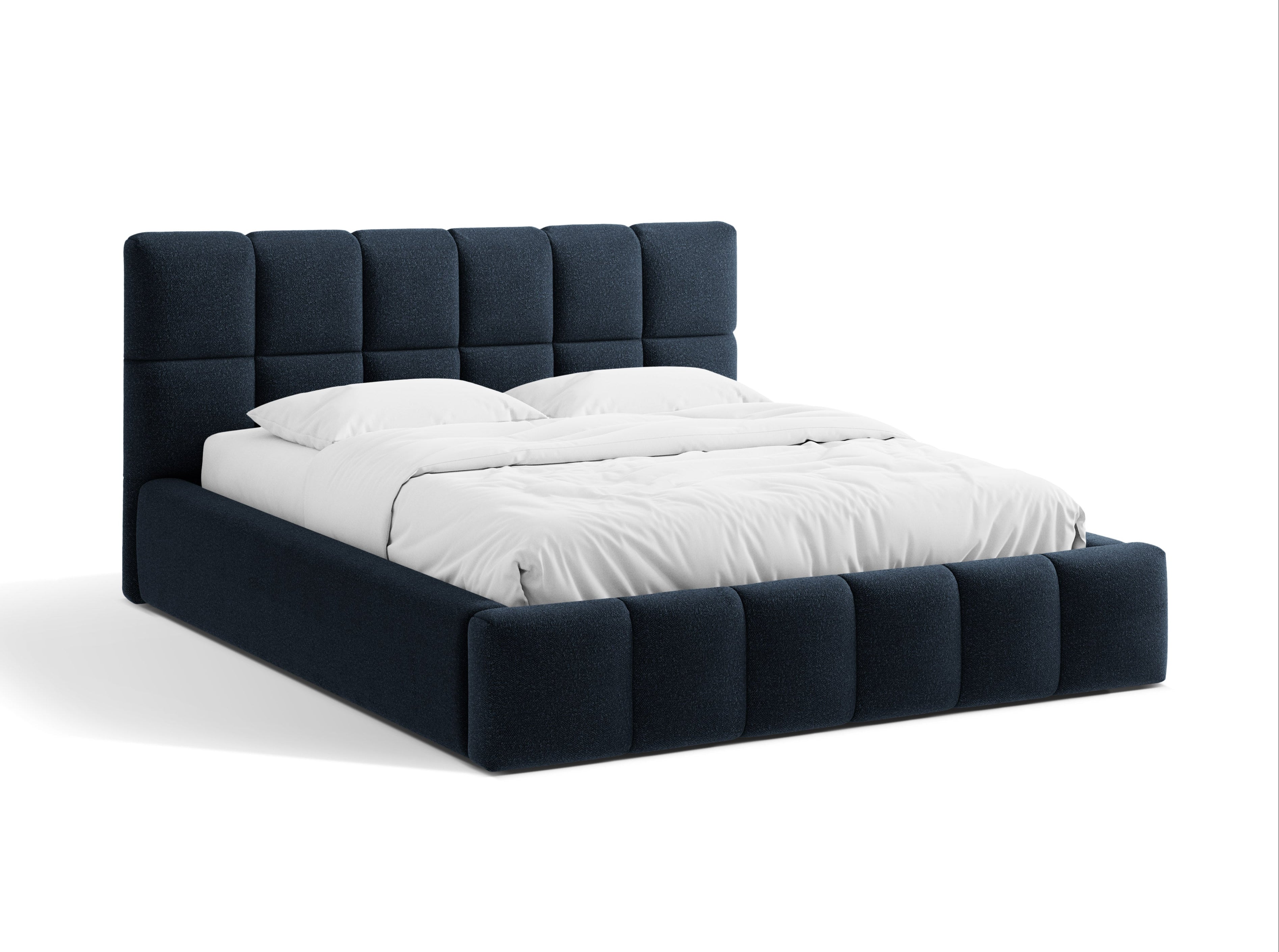 BELLIS Bett mit Bettkasten in marineblauem Boucle