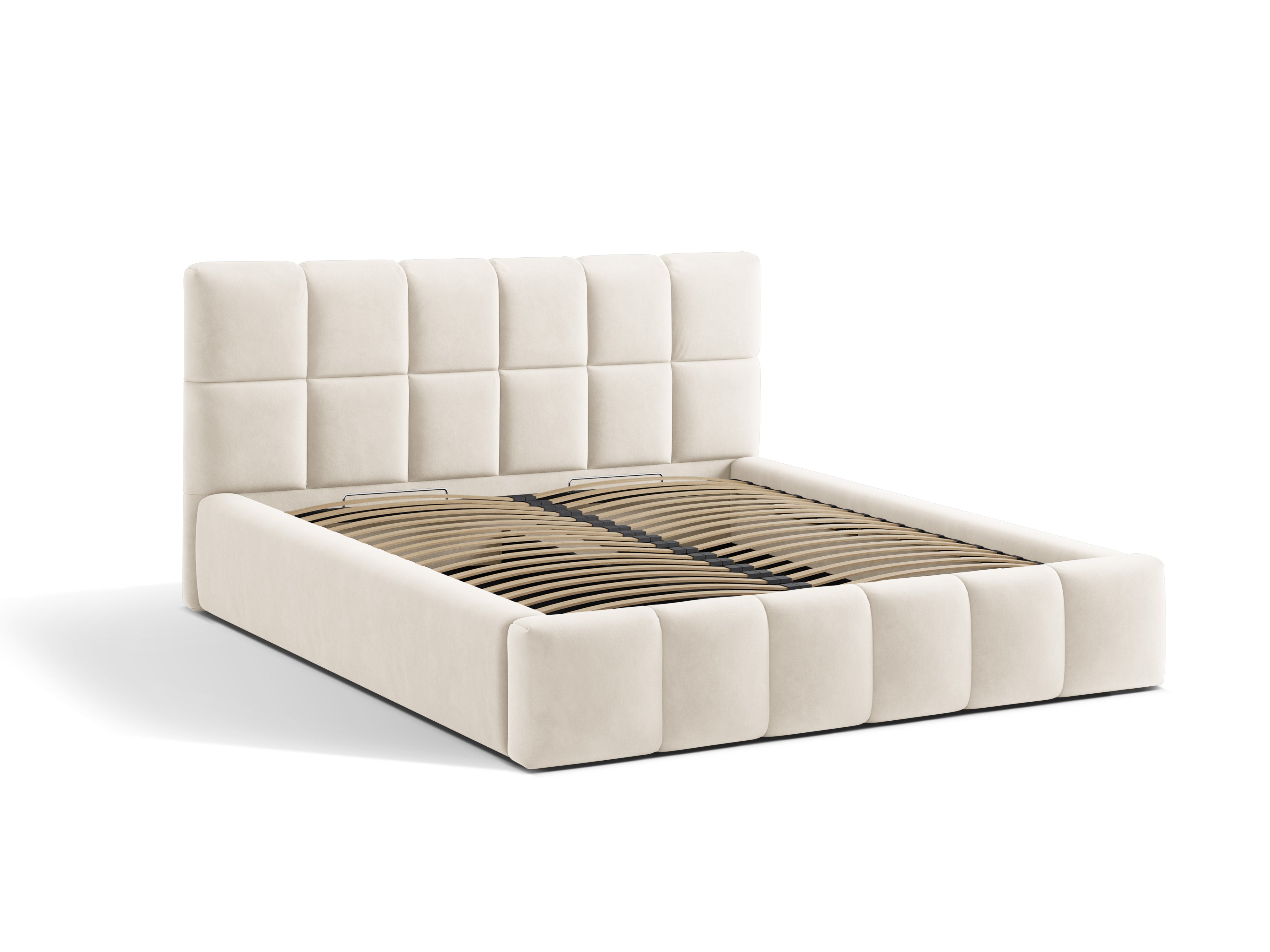 Samtbett mit Bettkasten BELLIS in hellbeige