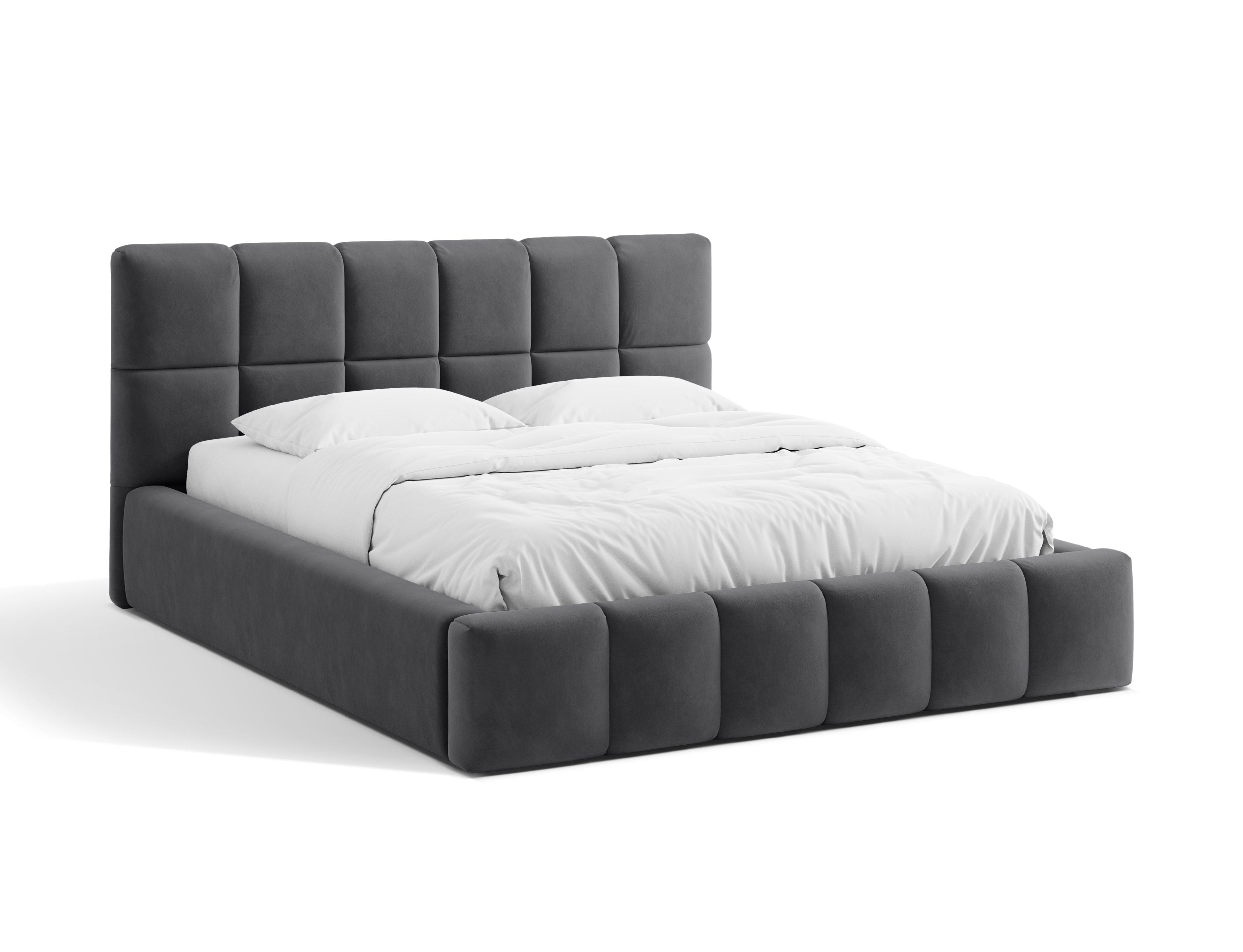 Samtbett mit Bettkasten BELLIS in Grau