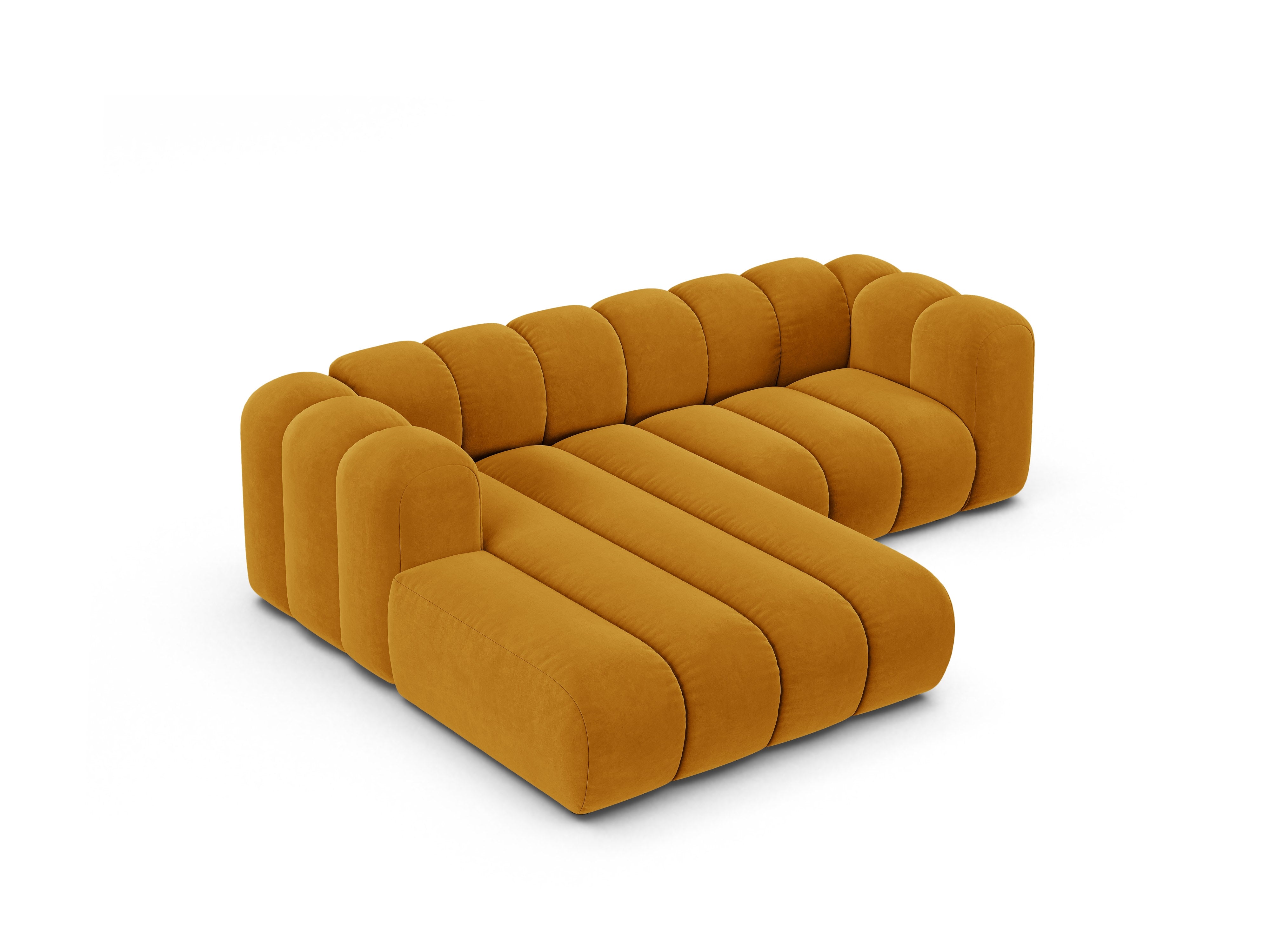 Narożnik aksamitny 3-osobowy lewostronny LUPINE musztardowy – sofa narożna