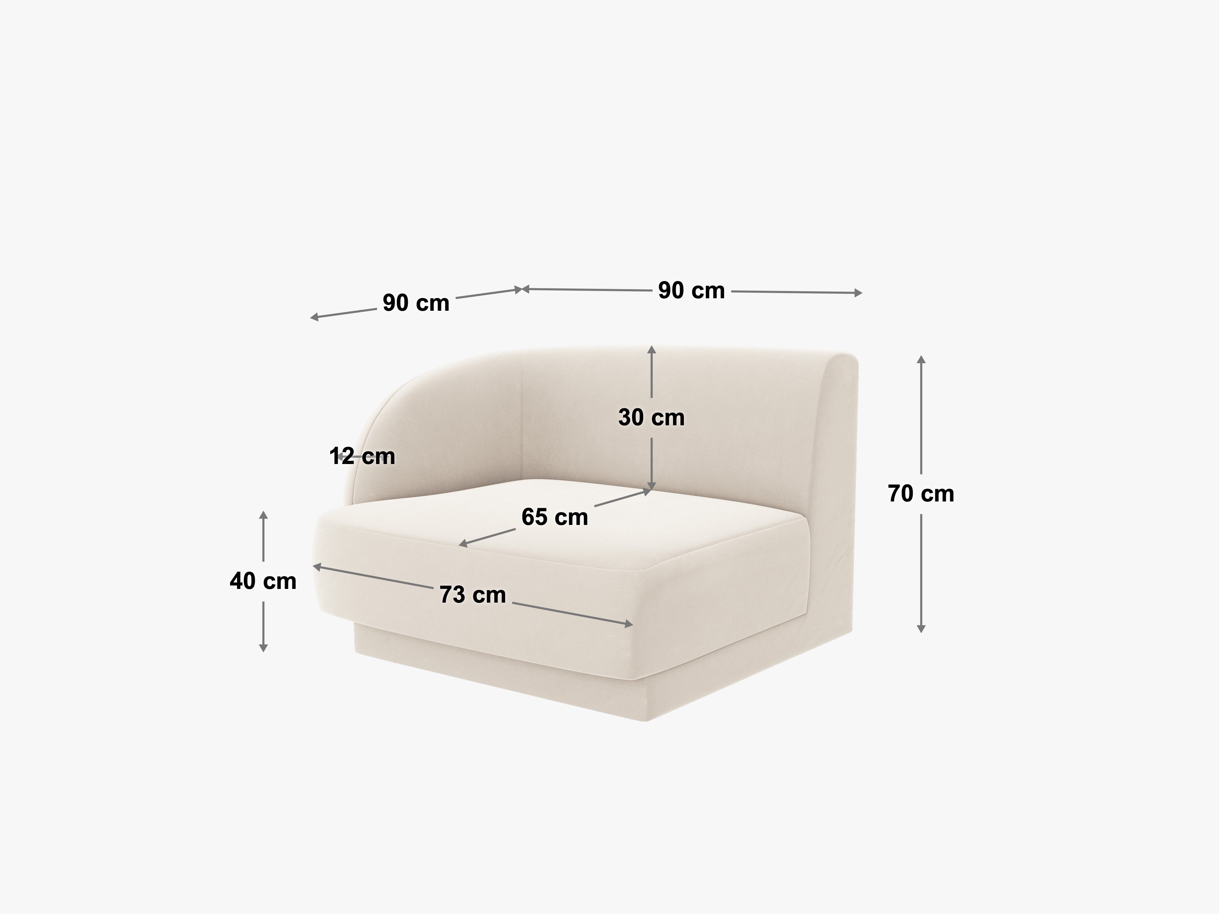 Sofa modułowa aksamitna MILEY - moduł prawostronny zielony z podłokietnikami