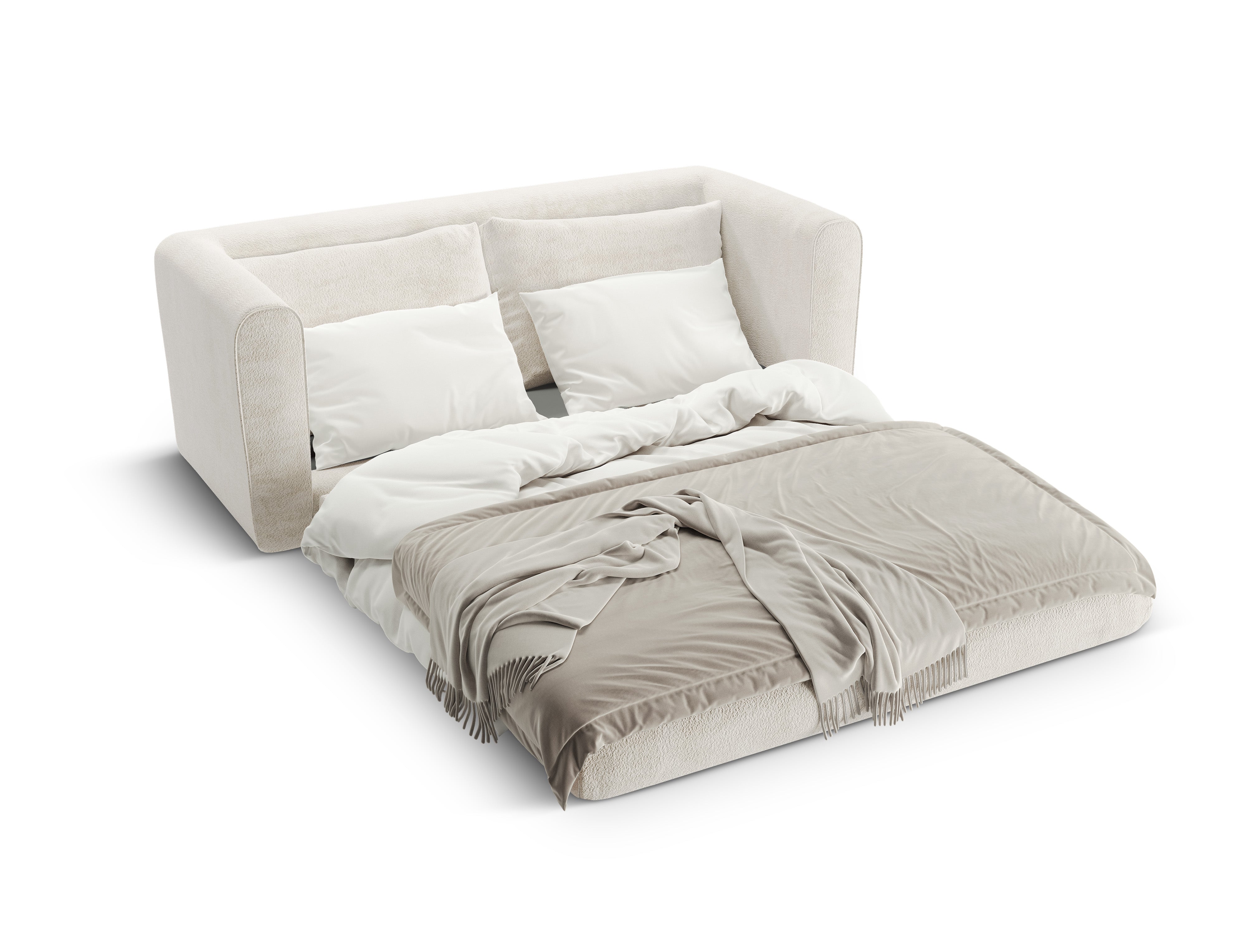 2-Seater Sofa with Sleeping Function LIDO Light Beige Boucle