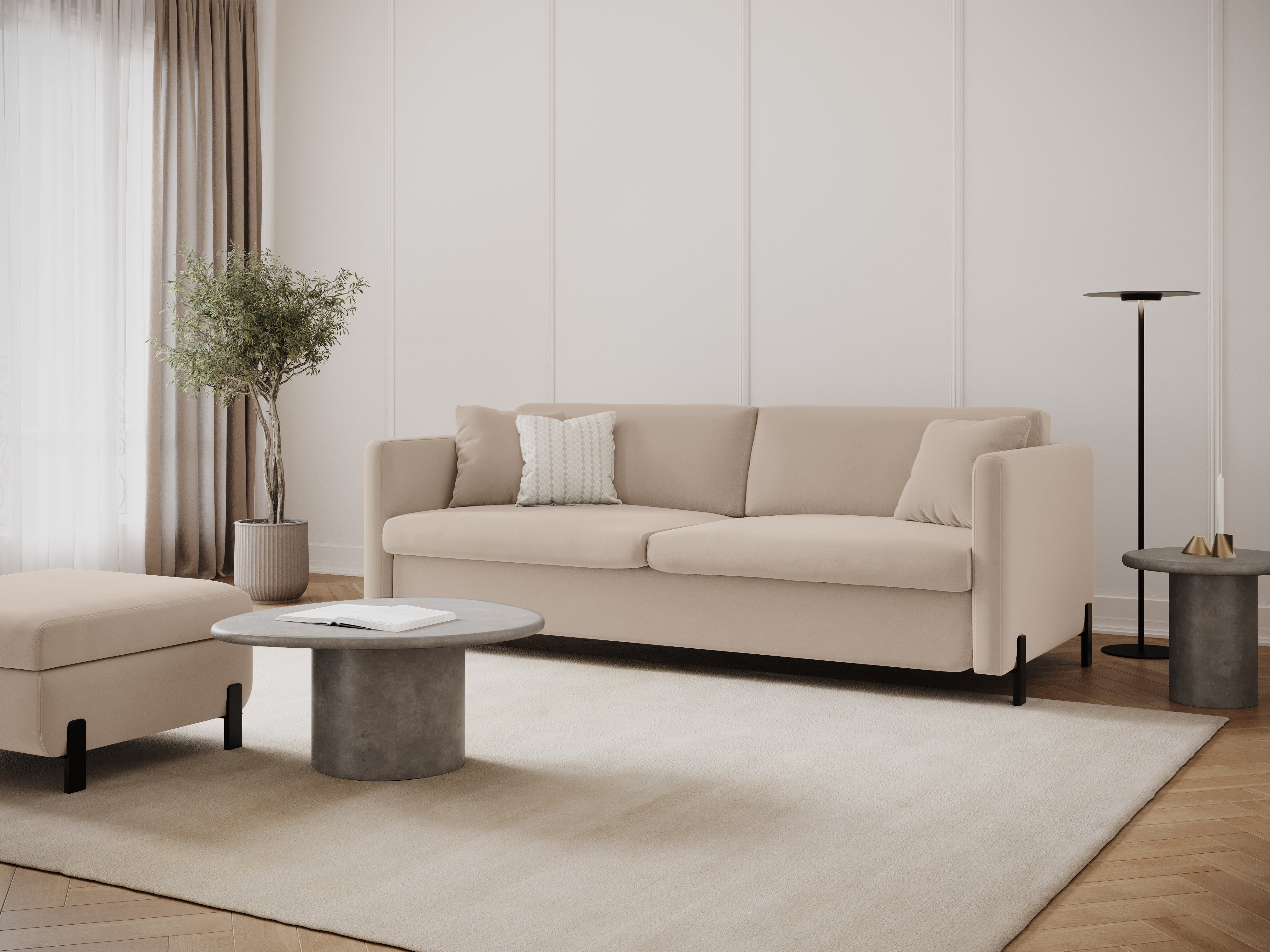 Velvet 2-seater sofa with sleeping function GLORIA beige