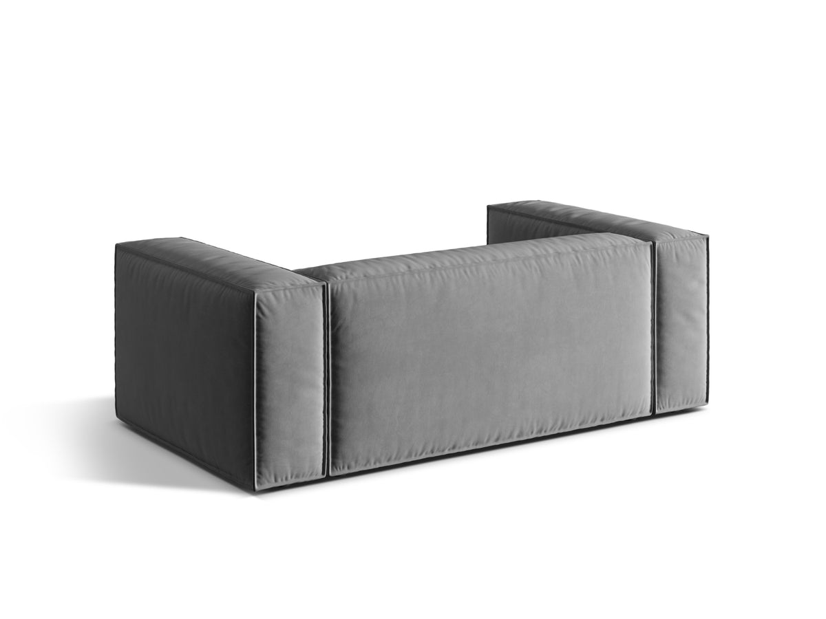 Sofa aksamitna 2-osobowa NURIA szary – ujęcie tylne