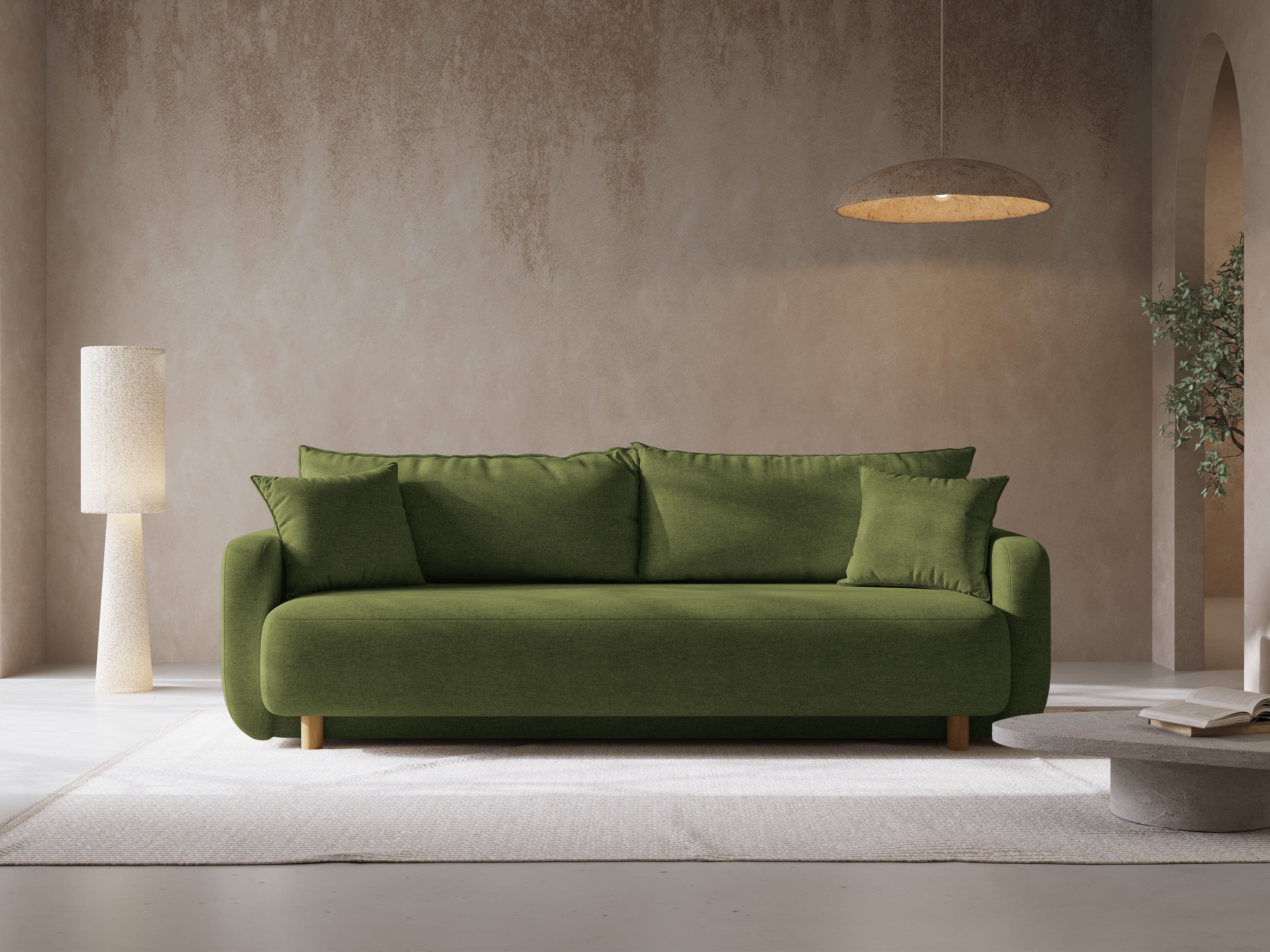 3-seater sofa with sleeping function ELEN green chenille