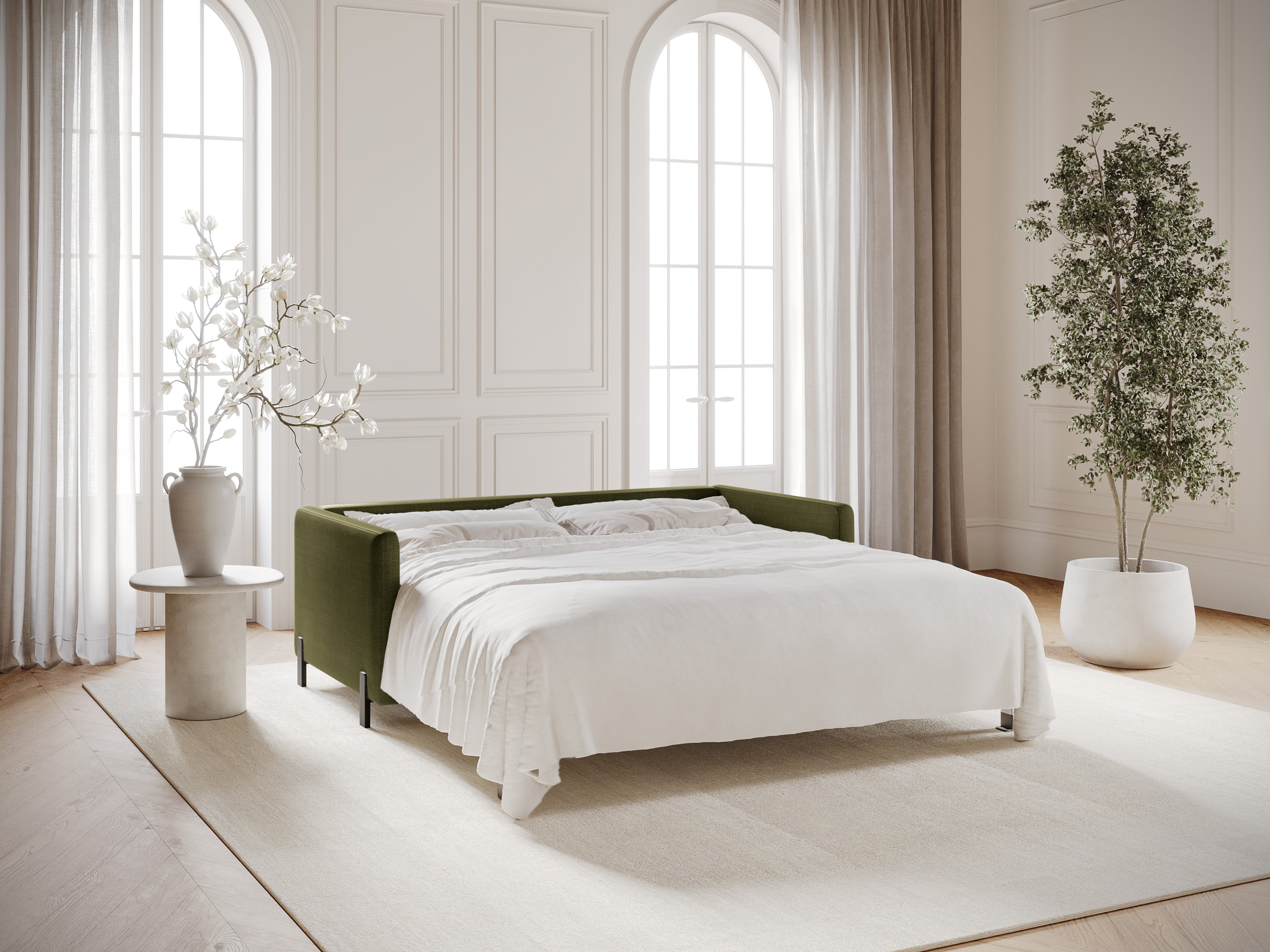 3-seater sofa with sleeping function GLORIA green chenille