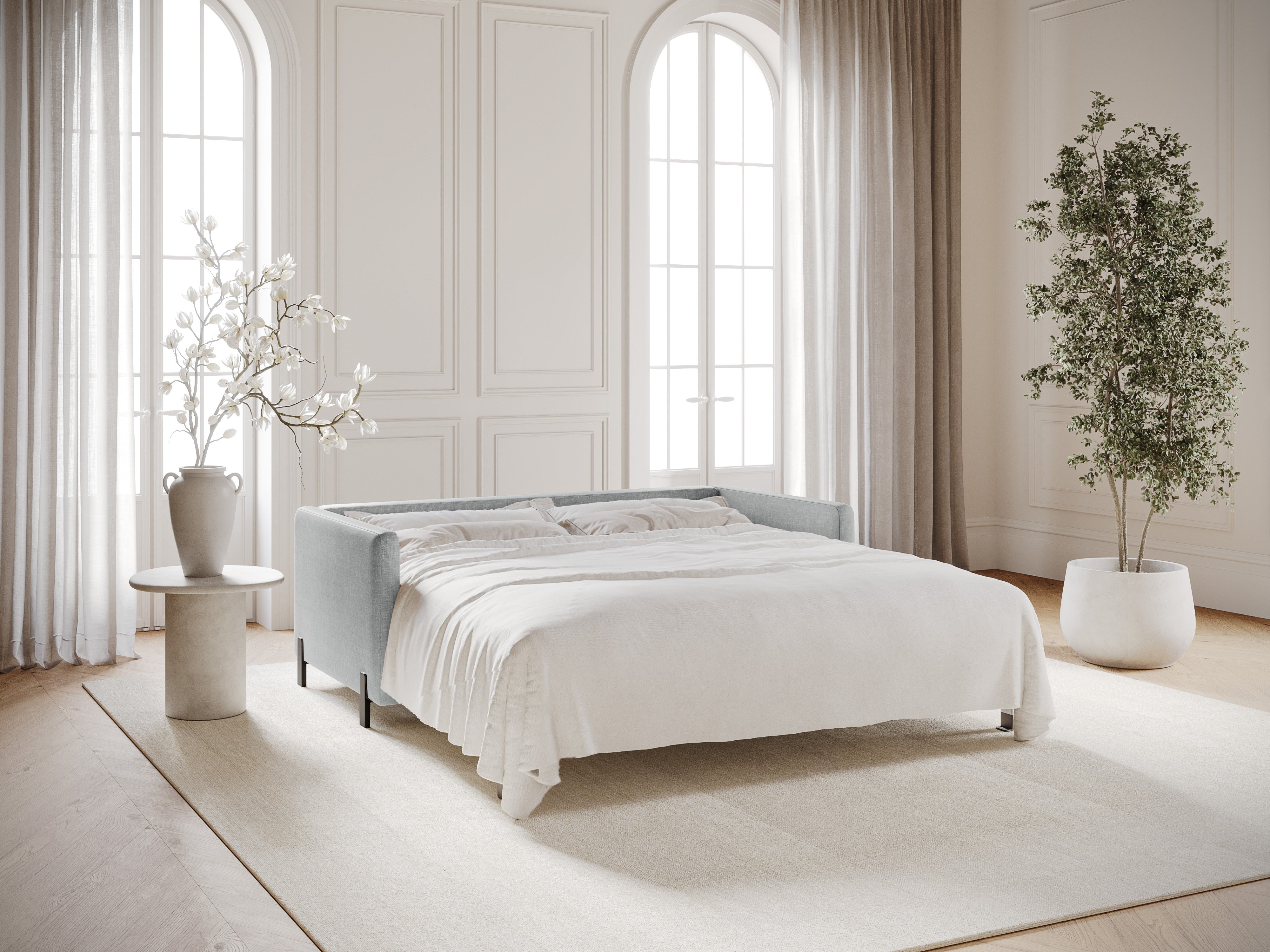 3-seater sofa with sleeping function GLORIA light gray chenille