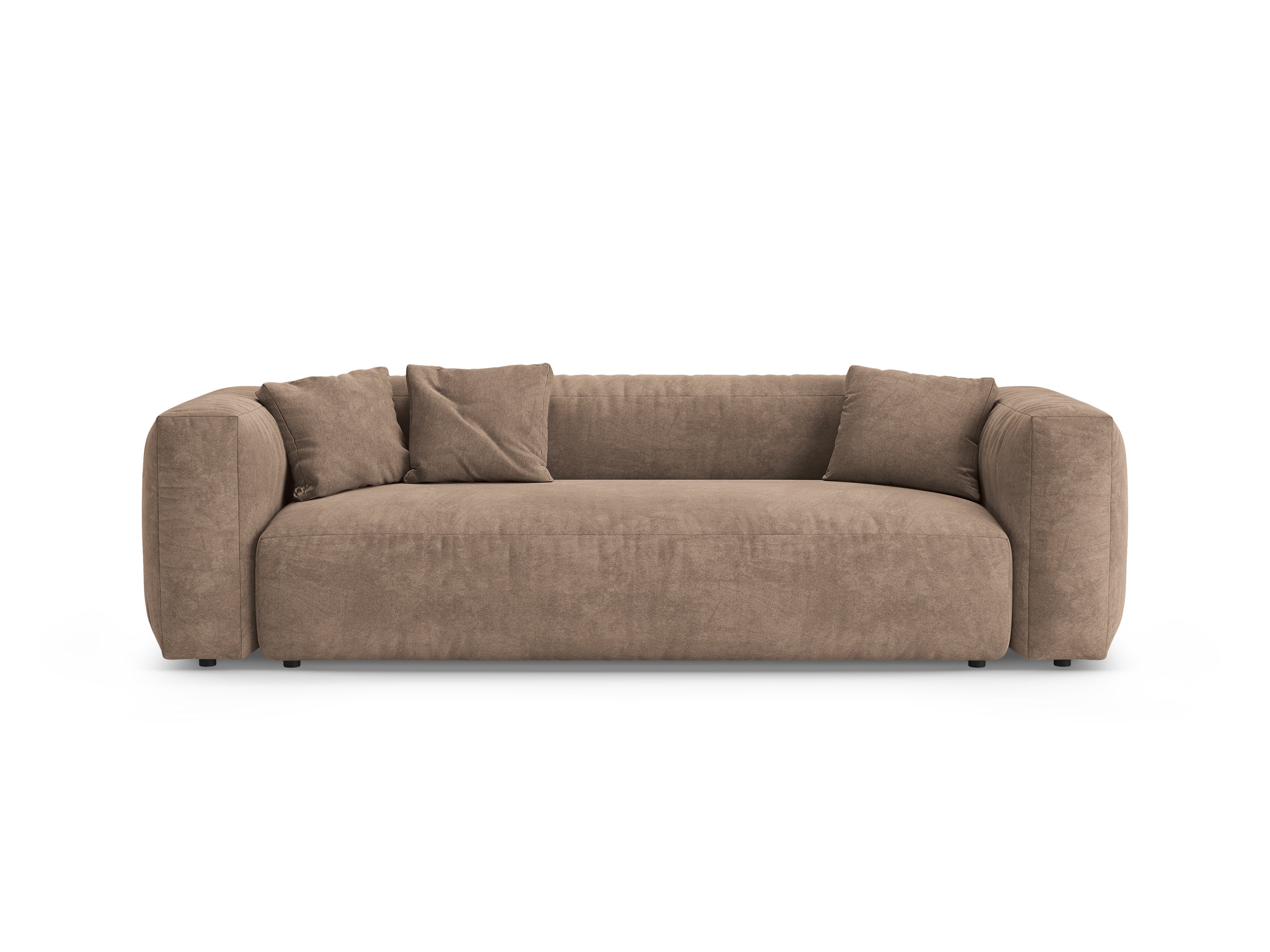 Sofa aus Samt für 3 Personen mit Schlaf-Funktion MARTINA in dunkelbeige [Ewelina] [Amelia spr]