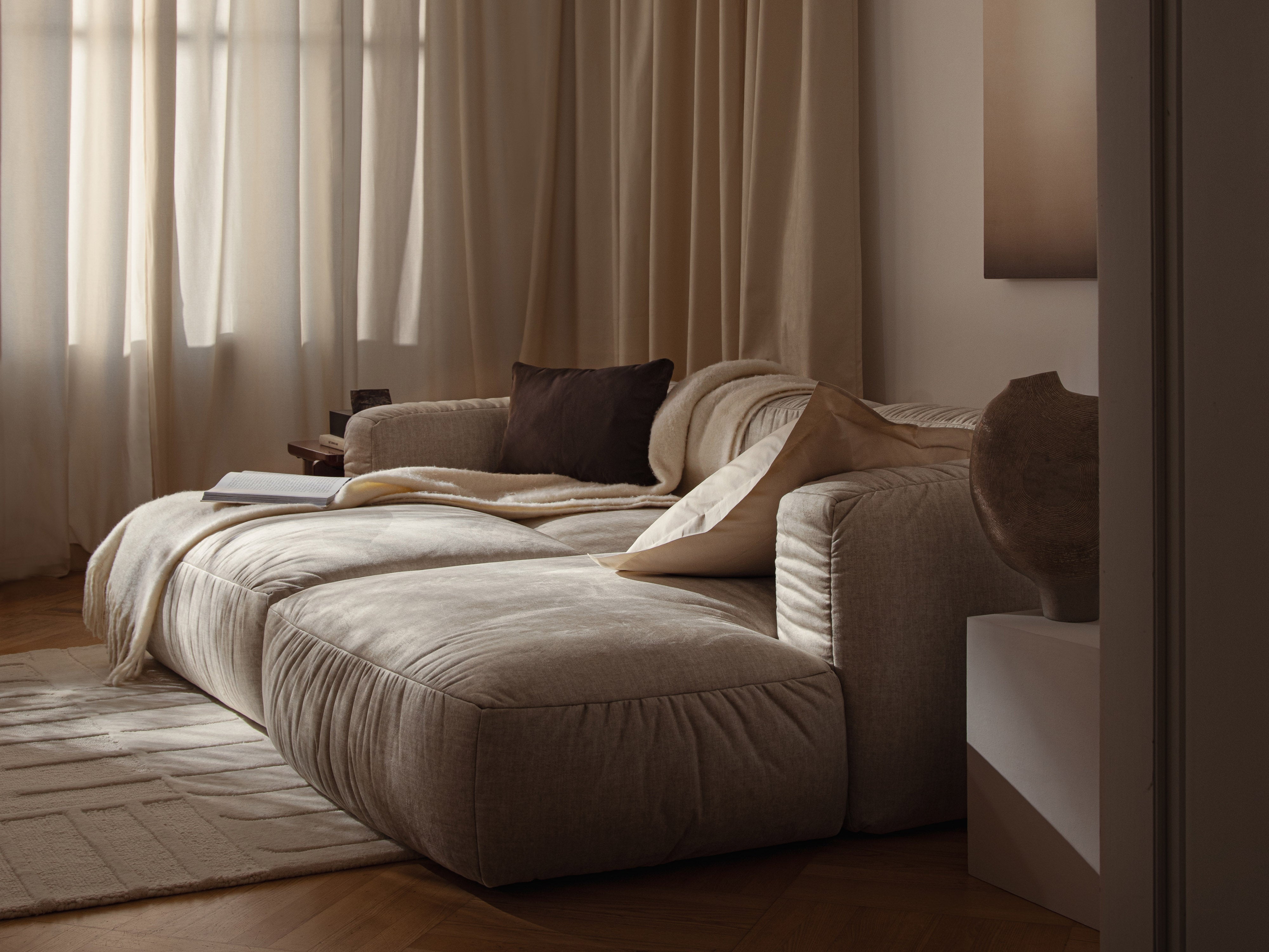 3-Seater Sofa with Sleeping Function MARTINA Light Beige