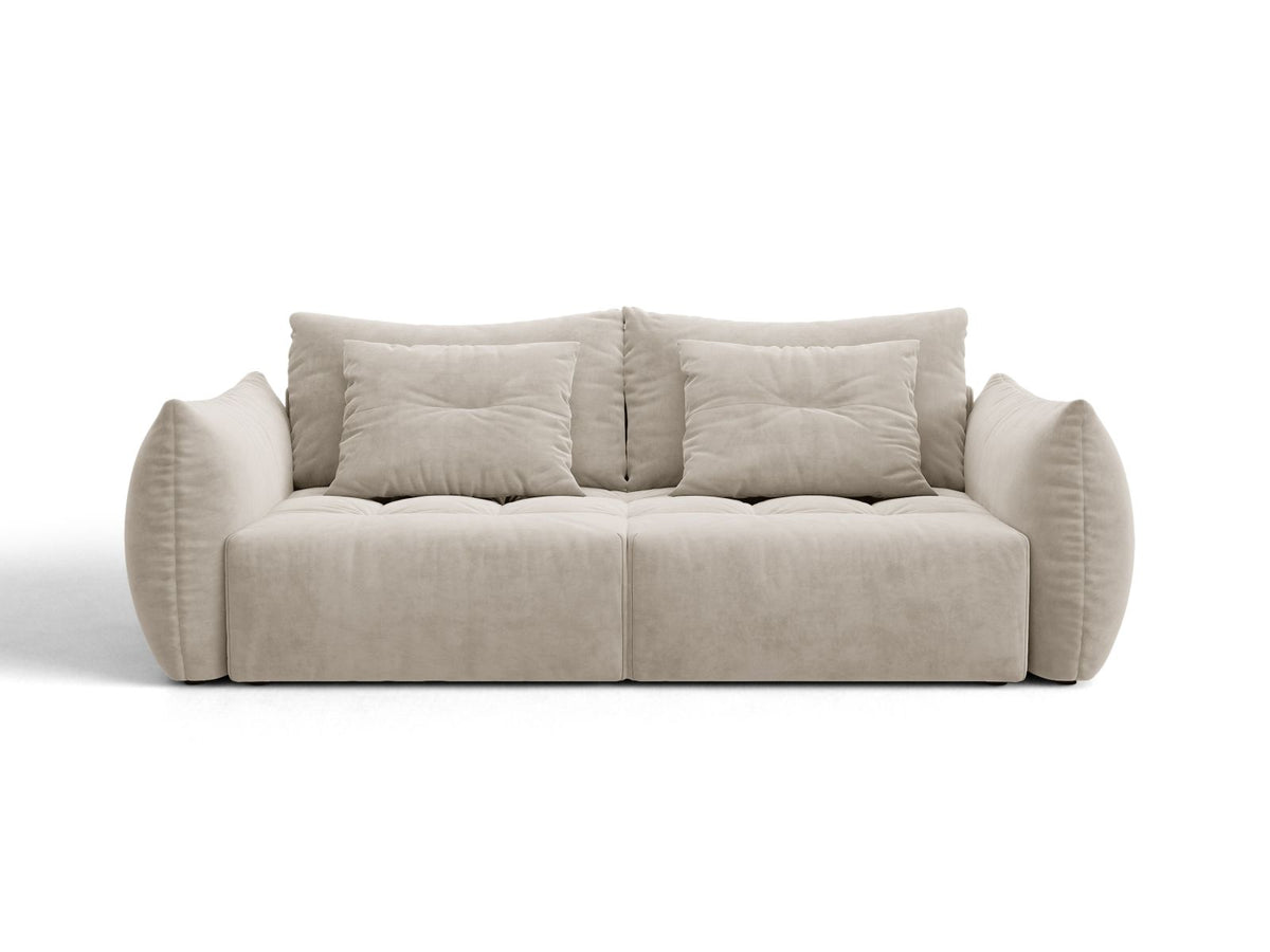 Sofa aksamitna 3-osobowa z funkcją spania BLOOM ecru – Micadoni