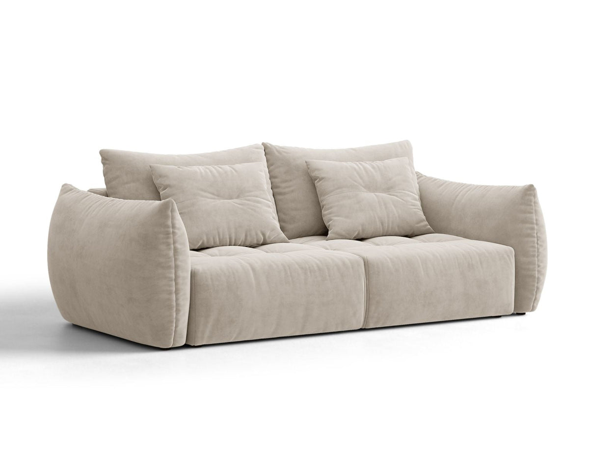 Sofa aksamitna 3-osobowa z funkcją spania BLOOM ecru – ujęcie 2