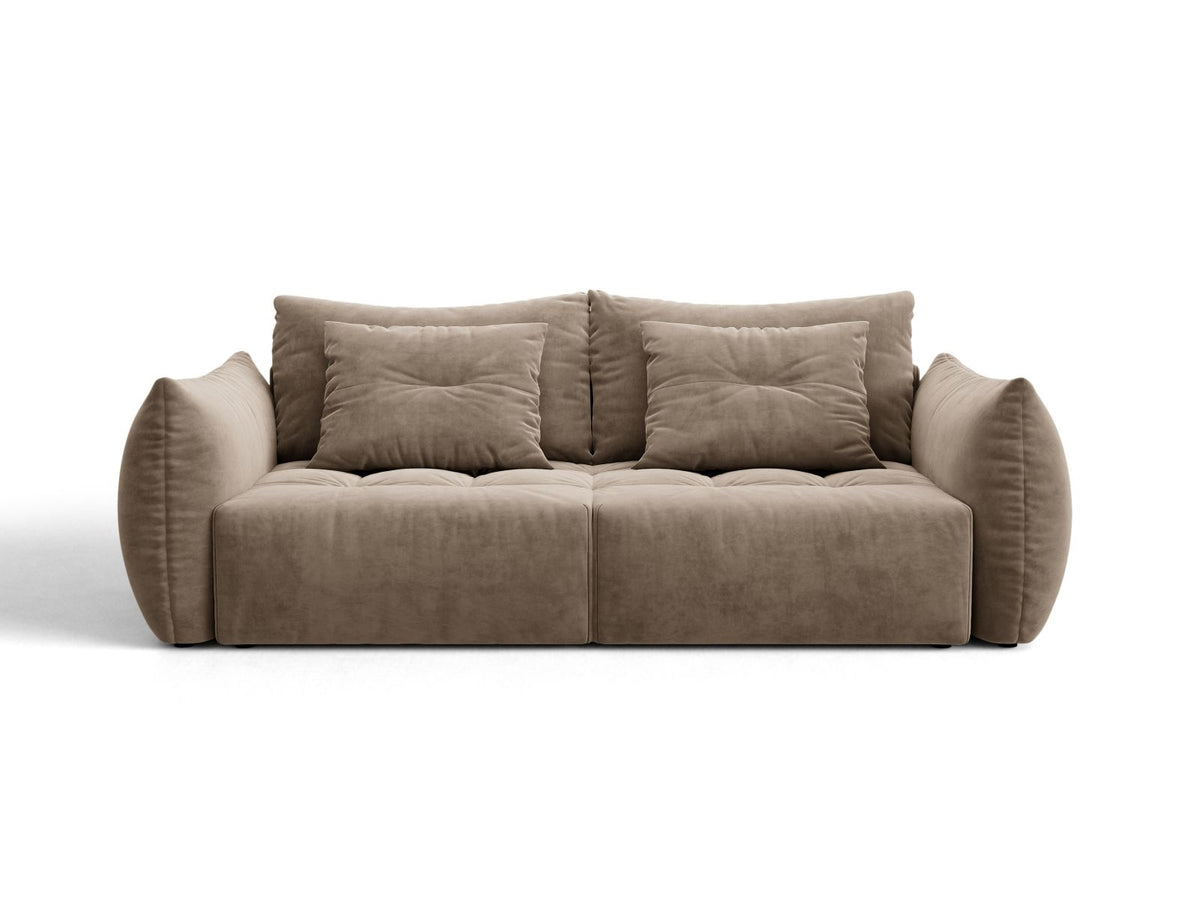 Sofa aksamitna 3-osobowa z funkcją spania BLOOM jasnobrązowy – Micadoni
