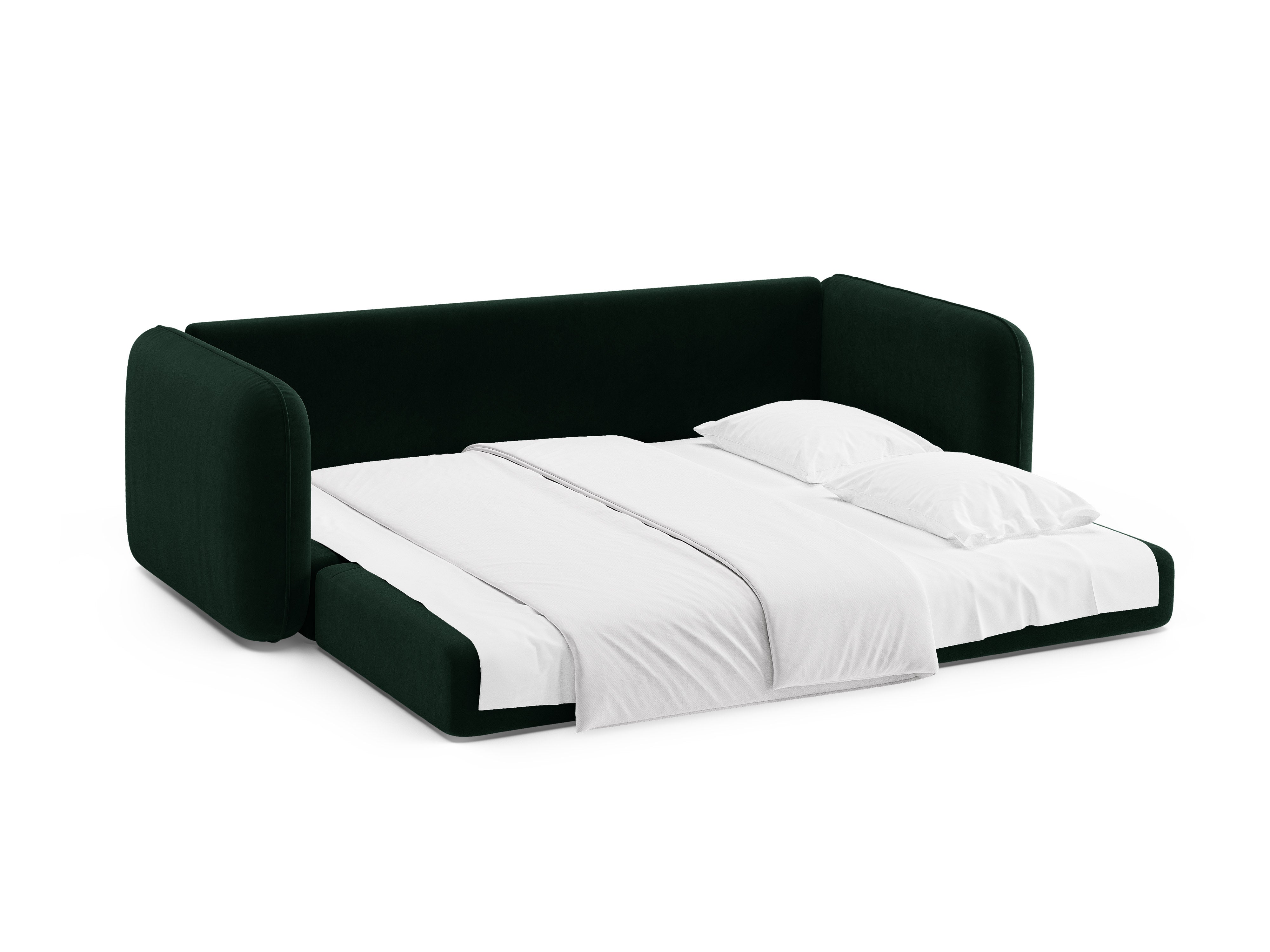 Sofa aksamitna 3-osobowa z funkcją spania DORMI butelkowy zielony – Micadoni