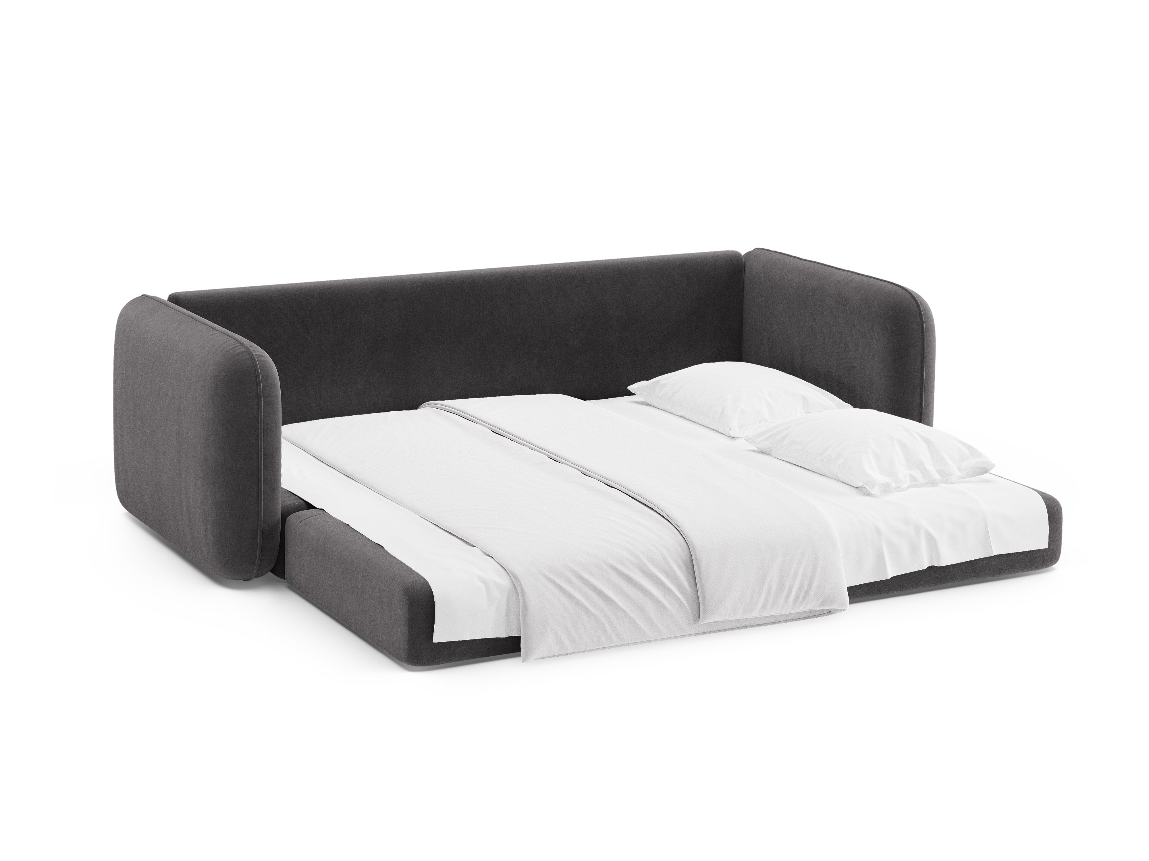 Sofa aksamitna 3-osobowa z funkcją spania DORMI ciemny szary – Micadoni