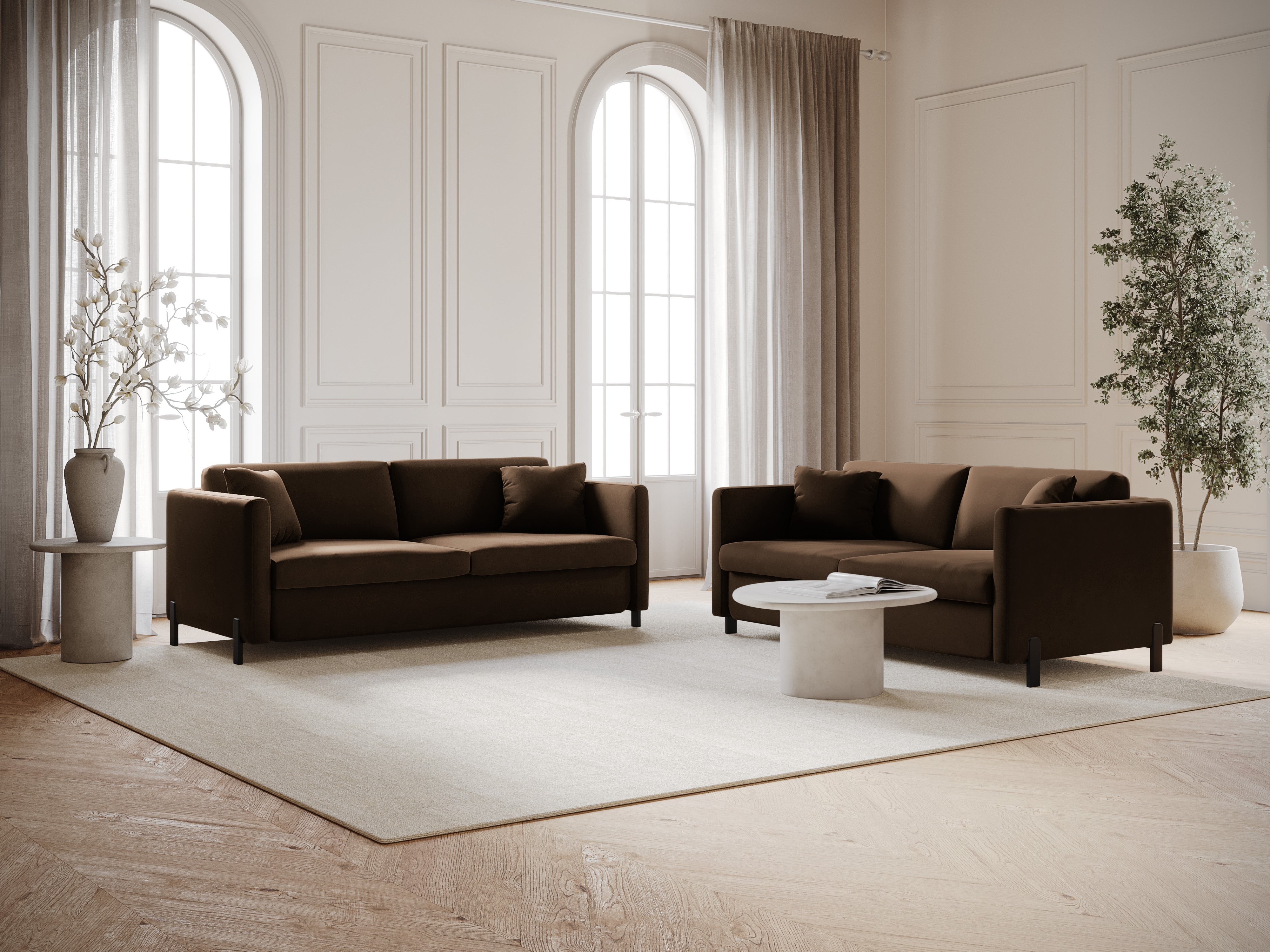 Velvet 3-seater sofa with sleeping function GLORIA chocolate