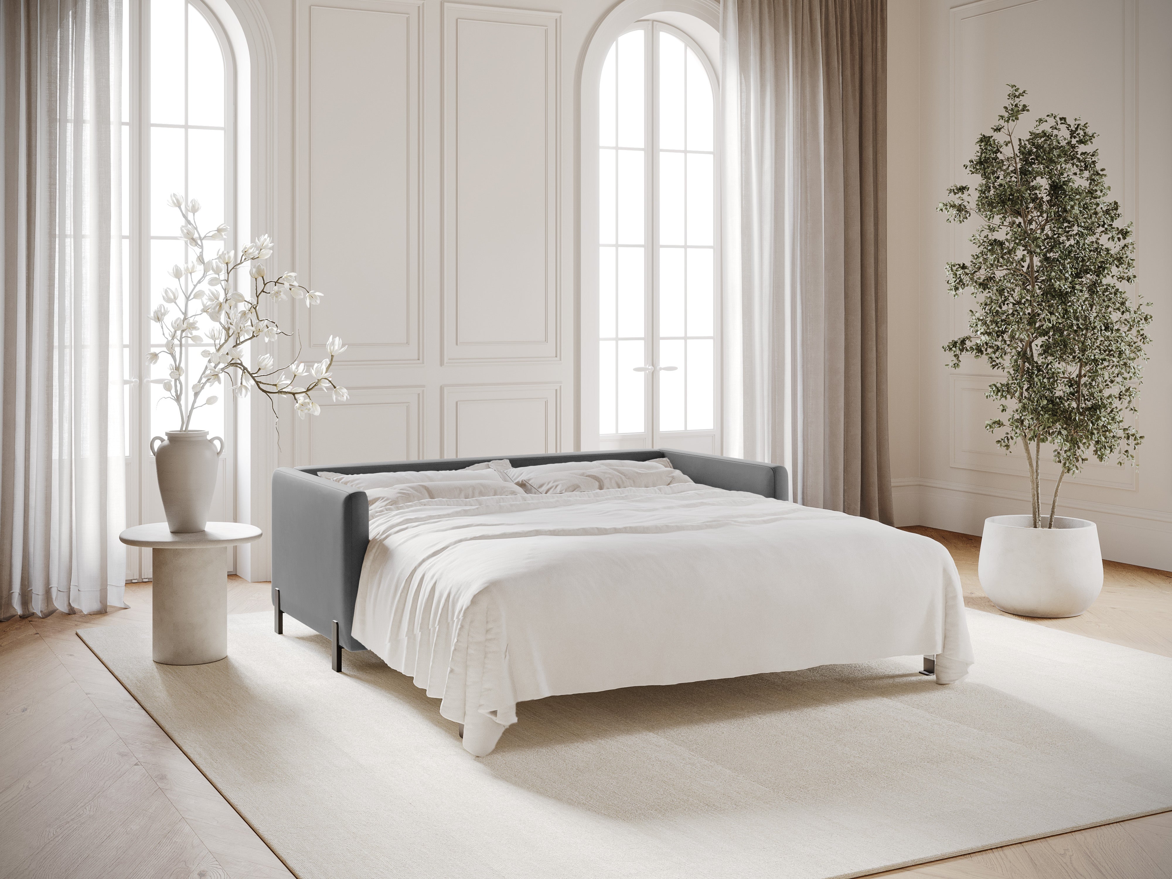 Velvet 3-seater sofa with sleeping function GLORIA gray