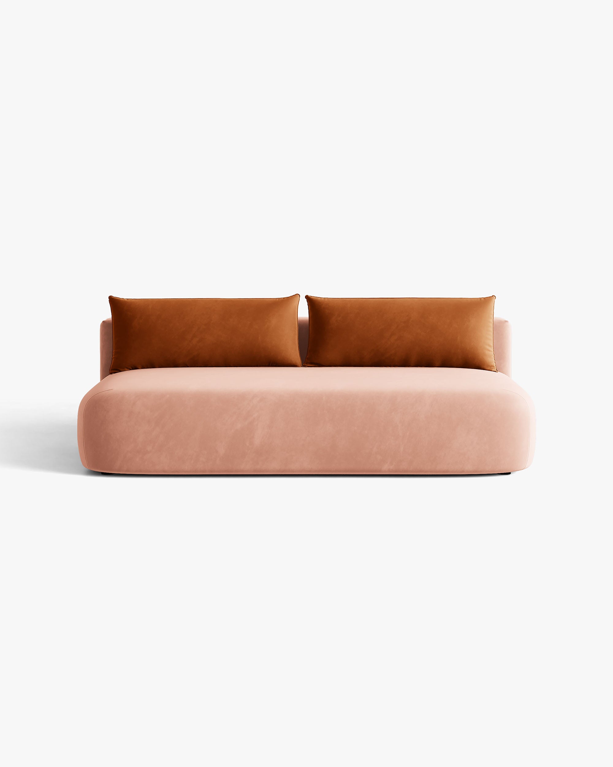 Sofa für 3 Personen aus Samt mit Schlaf-Funktion HENA in Rosa mit Ziegel-farbenen Kissen