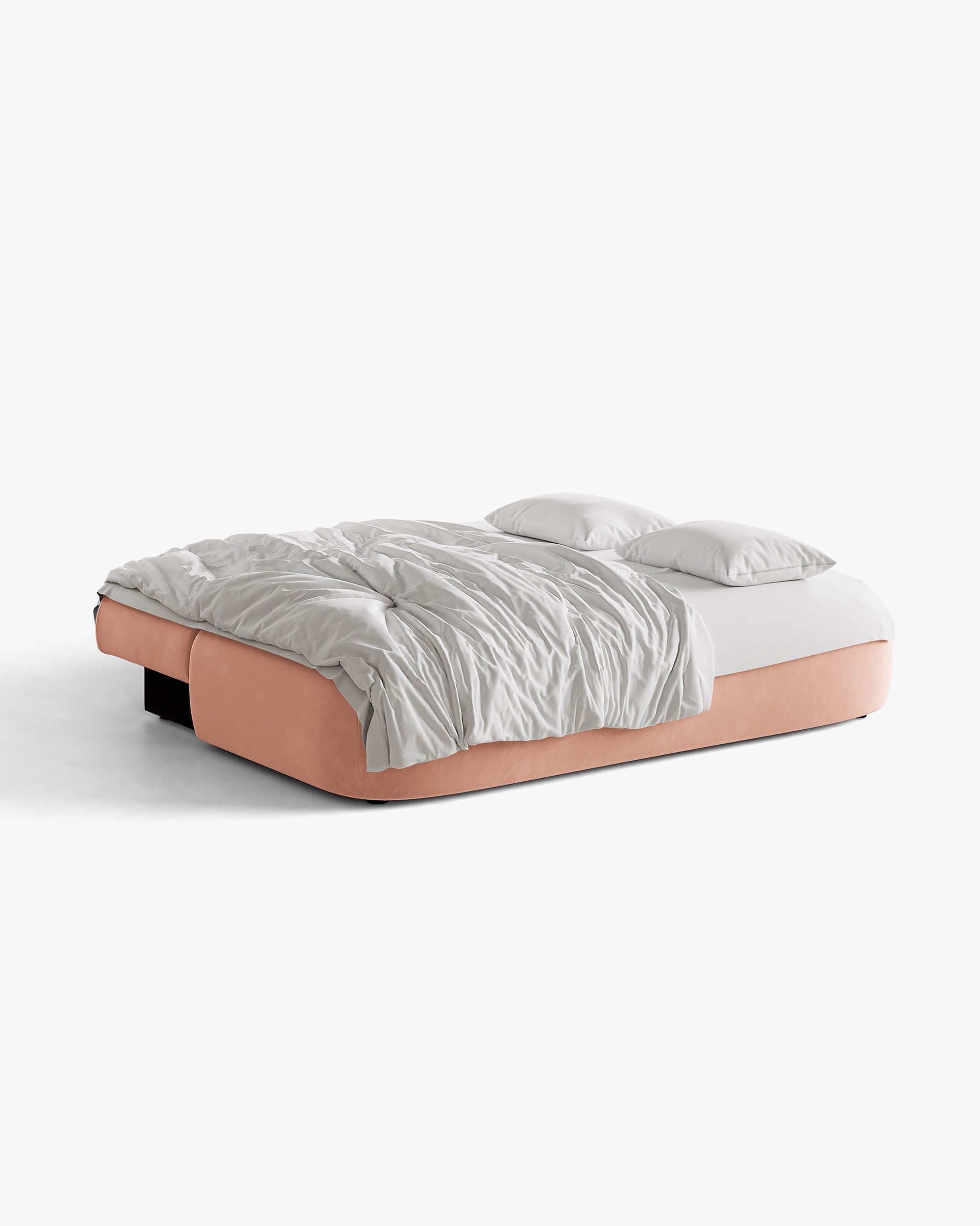 Sofa für 3 Personen aus Samt mit Schlaf-Funktion HENA in Rosa mit Ziegel-farbenen Kissen
