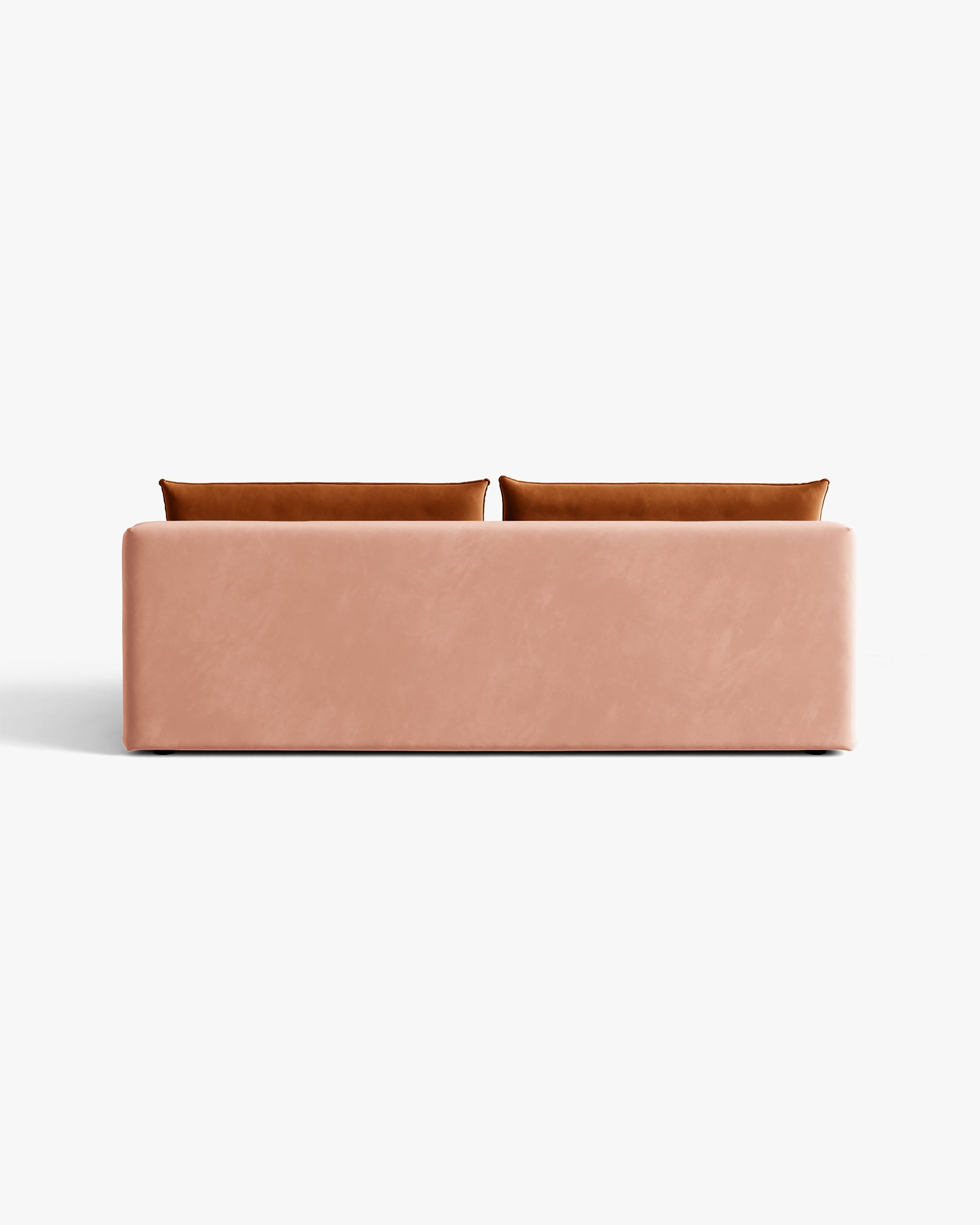 Sofa für 3 Personen aus Samt mit Schlaf-Funktion HENA in Rosa mit Ziegel-farbenen Kissen