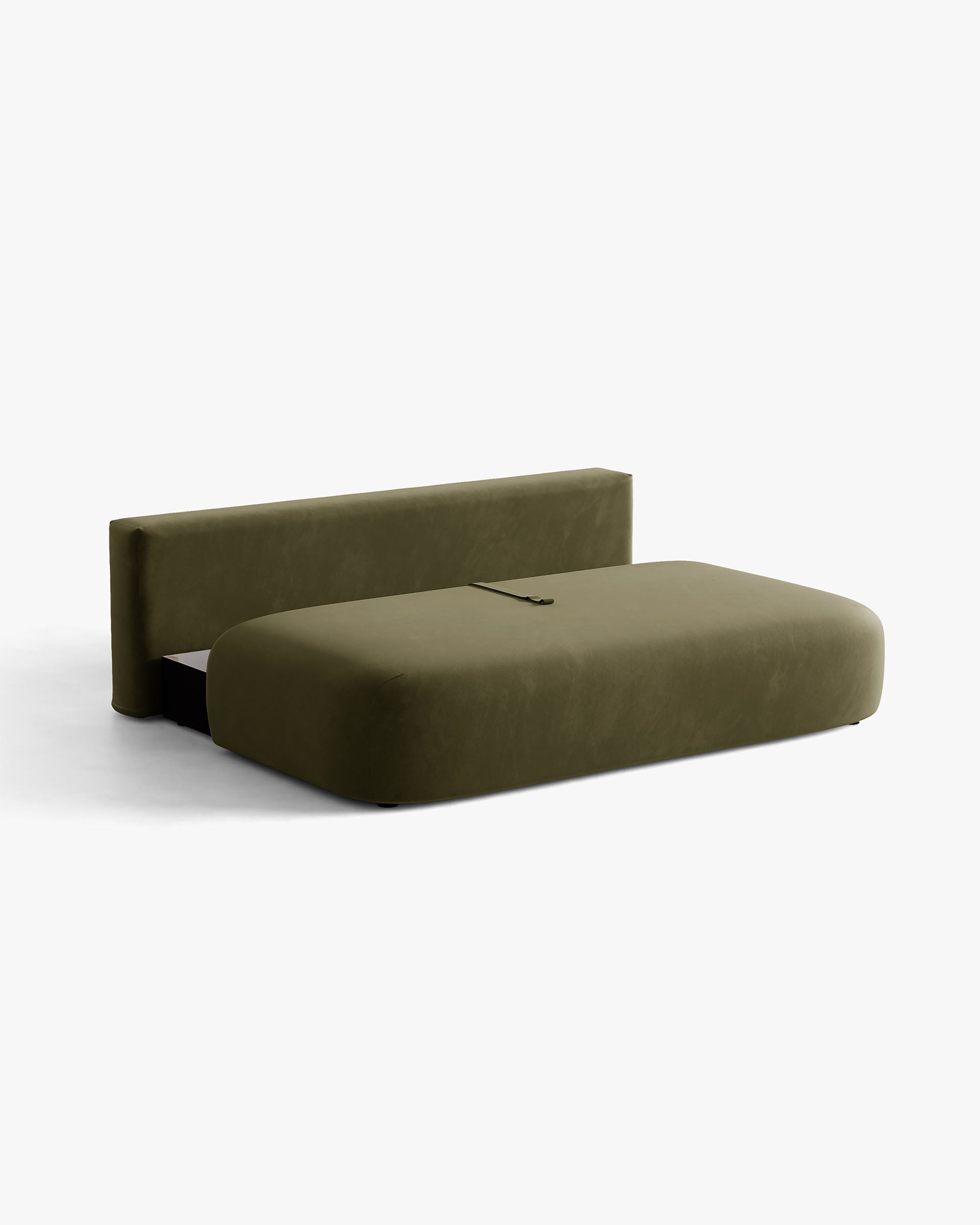 Sofa für 3 Personen aus Samt mit Schlaf-Funktion HENA in Grün mit beigen Kissen