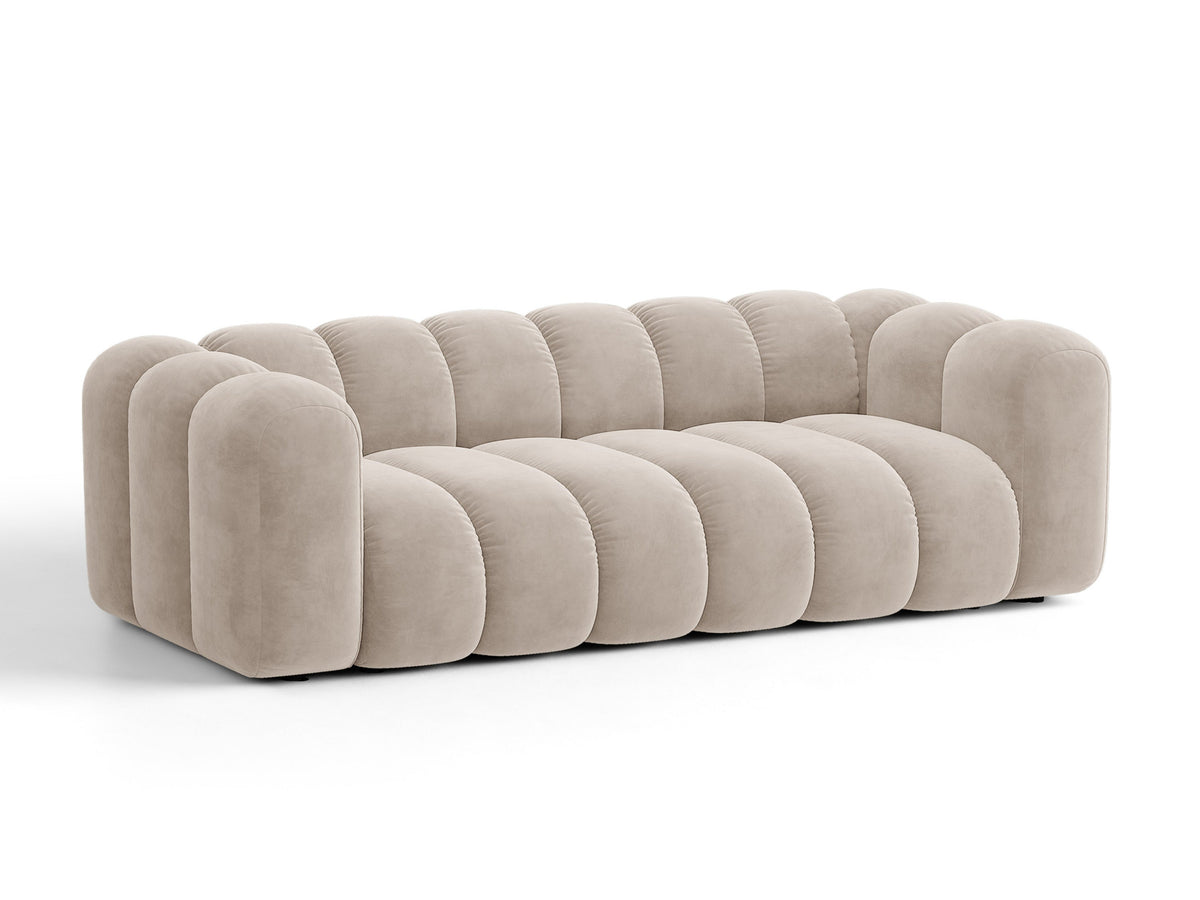 Sofa aksamitna 3-osobowa z funkcją spania LUPINE beżowy – ujęcie 3