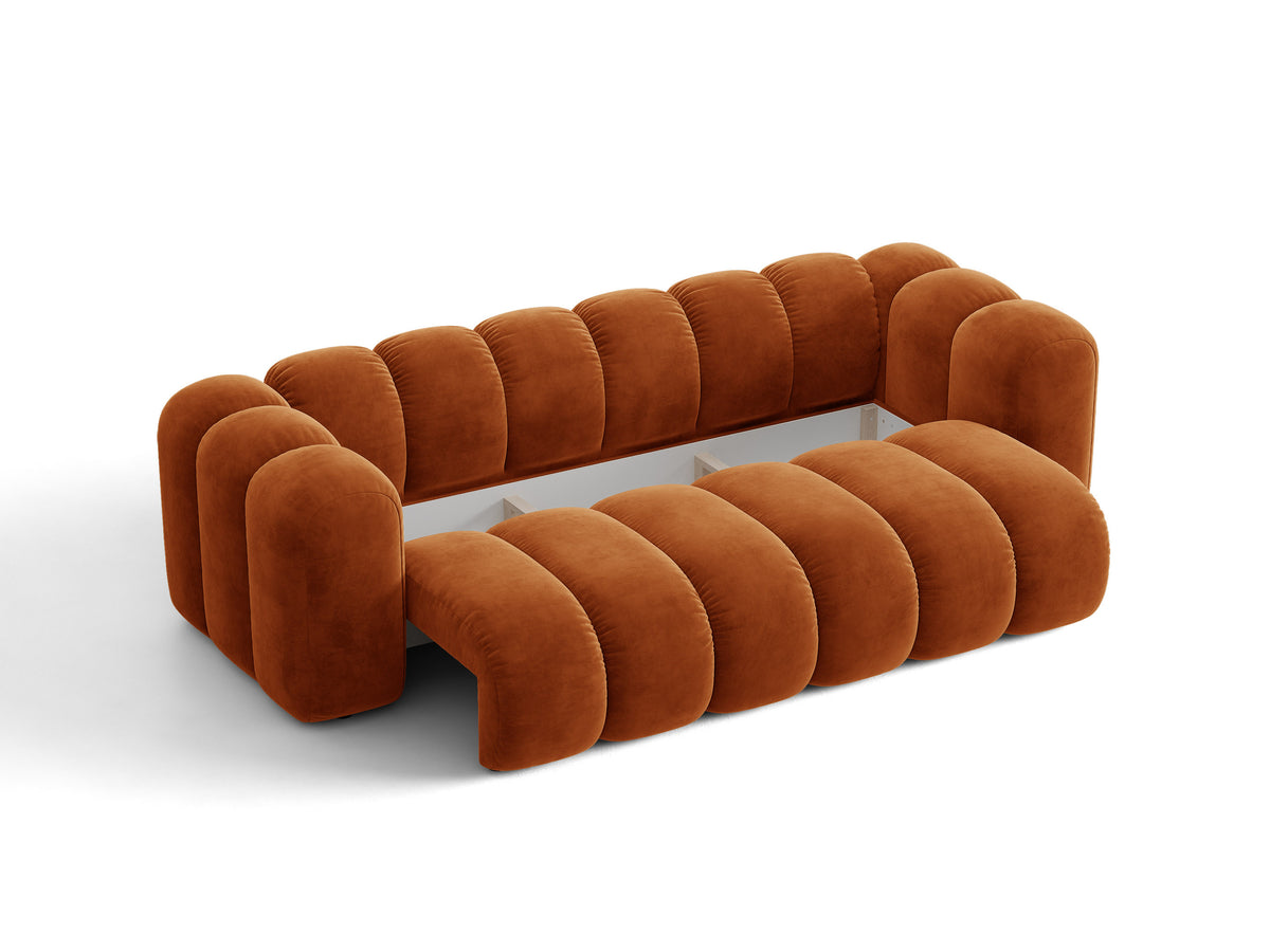 Sofa aksamitna 3-osobowa z funkcją spania LUPINE ceglany – ujęcie 4