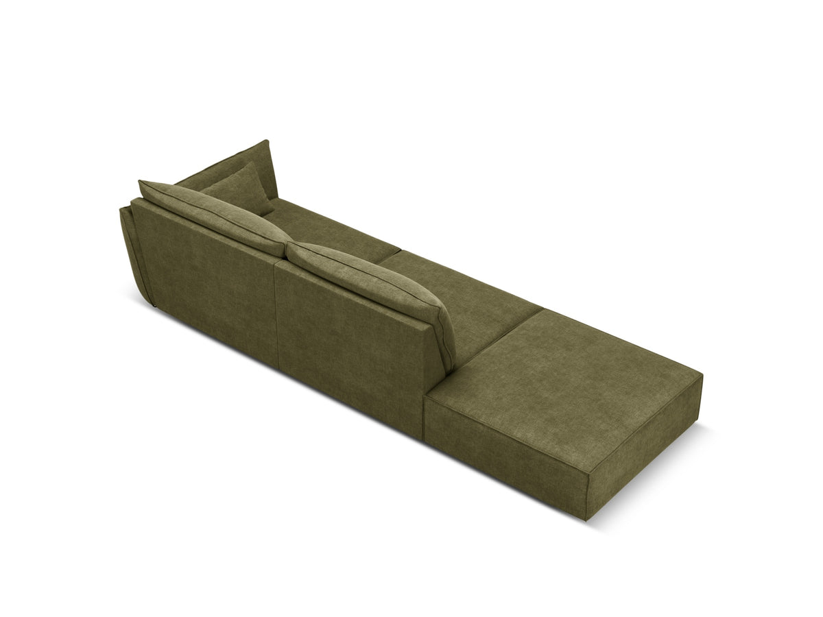 Sofa z otomaną lewostronną 4-osobowa KAELLE zielony szenil Over The Horizon – ujęcie tylne