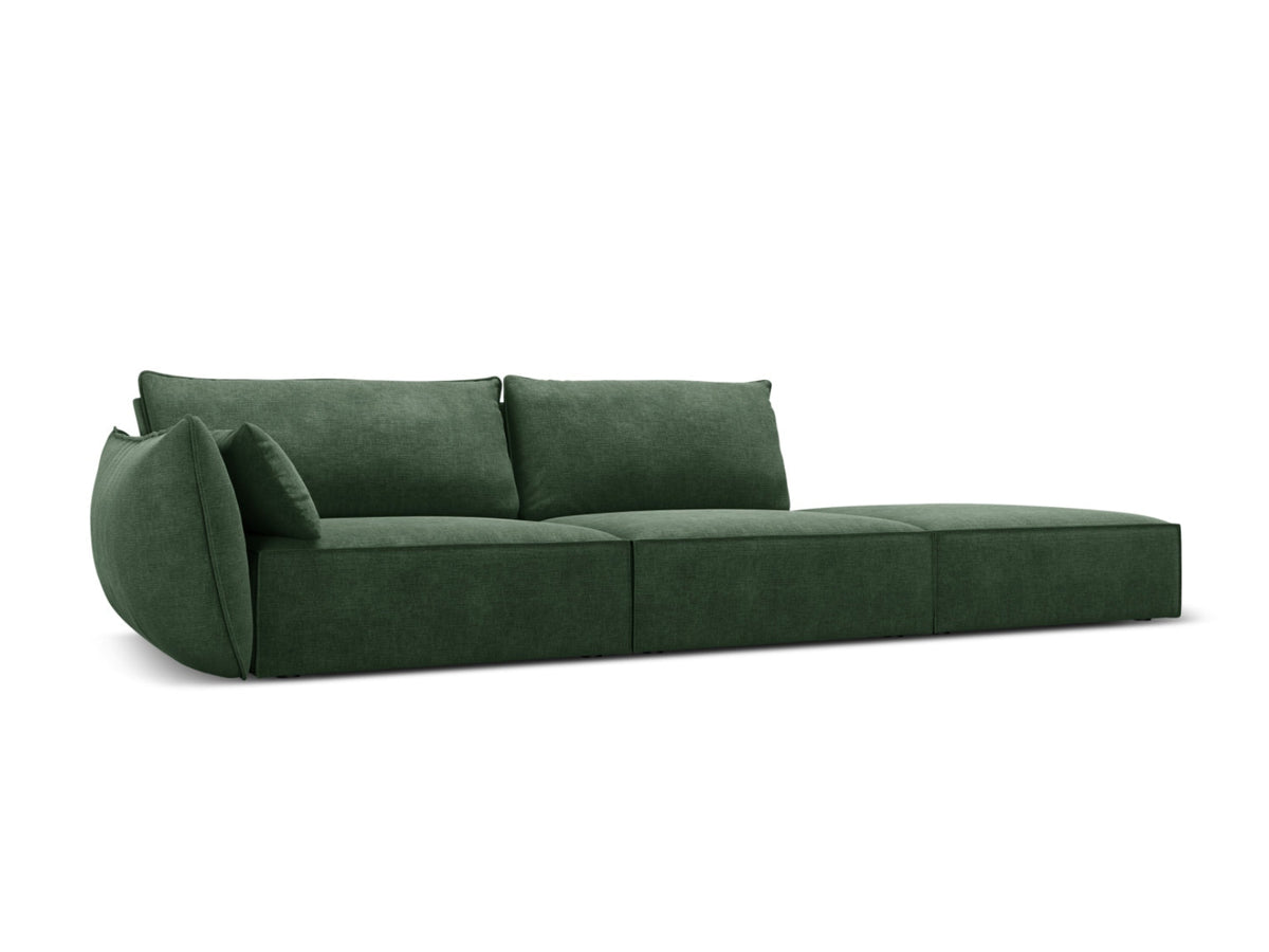 Sofa z otomaną prawostronną 4-osobowa KAELLE butelkowa zieleń szenil Over The Horizon – ujęcie boczne