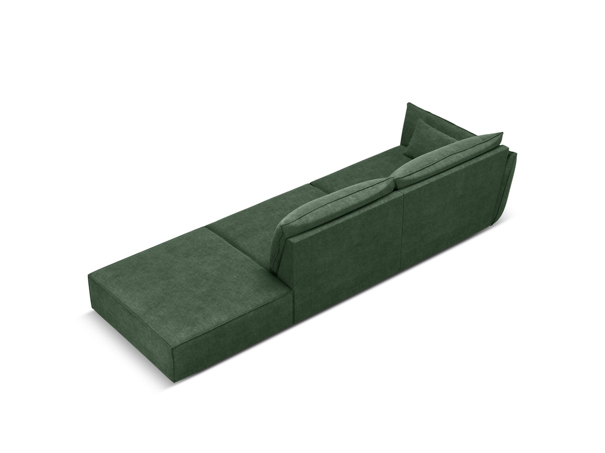 Sofa z otomaną prawostronną 4-osobowa KAELLE butelkowa zieleń szenil Over The Horizon – ujęcie tylne