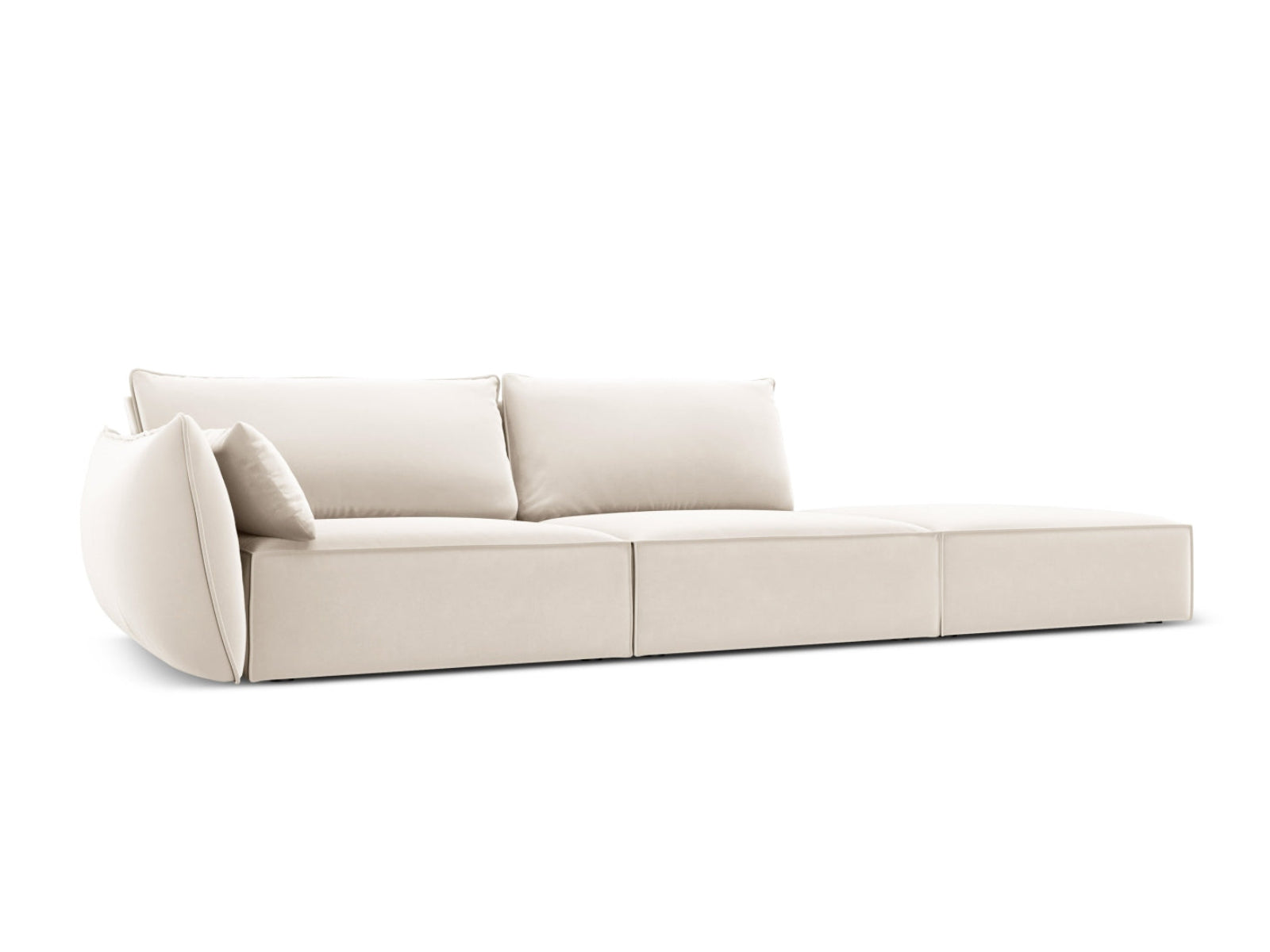 Sofa aksamitna z otomaną prawostronną 4-osobowa KAELLE jasnobeżowy – ujęcie boczne