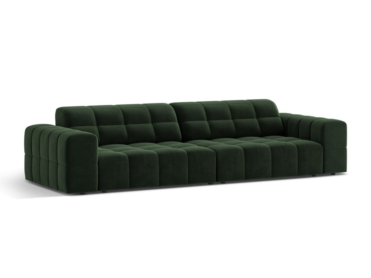 Sofa aksamitna 4-osobowa JENNIFER butelkowa zieleń Venus – ujęcie boczne