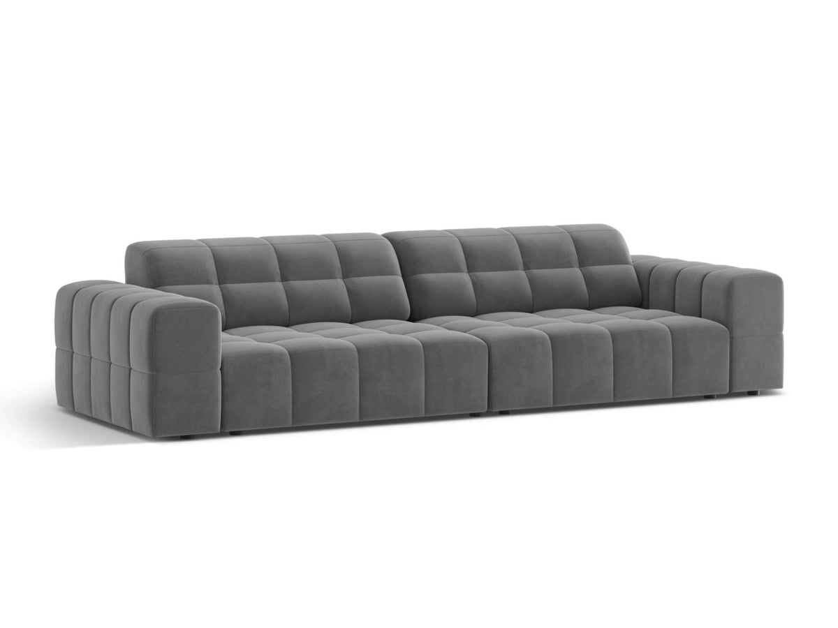 Sofa aksamitna 4-osobowa JENNIFER jasnoszary Venus – ujęcie boczne