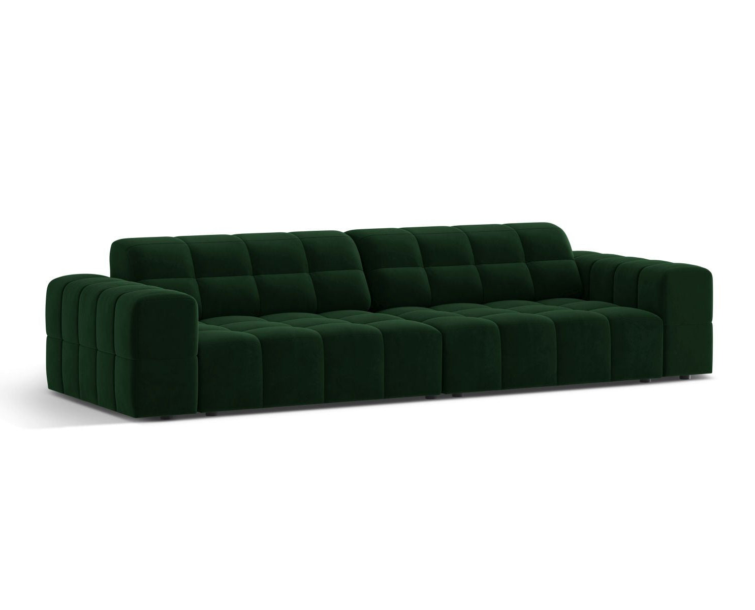 Sofa aksamitna 4-osobowa JENNIFER butelkowa zieleń Bluvel – ujęcie boczne
