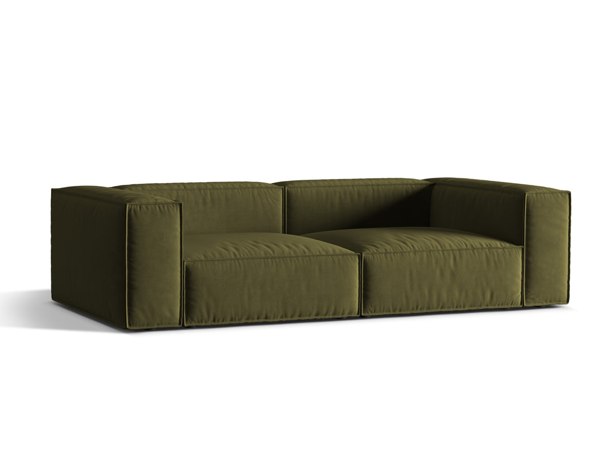Sofa aksamitna 4-osobowa NURIA mchowy melanż – ujęcie boczne