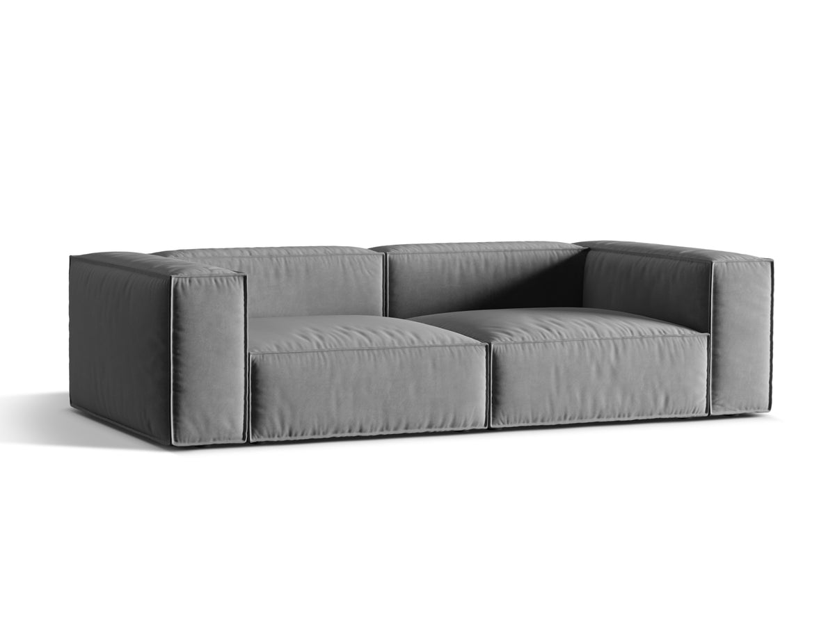 Sofa aksamitna 4-osobowa NURIA szary – ujęcie boczne