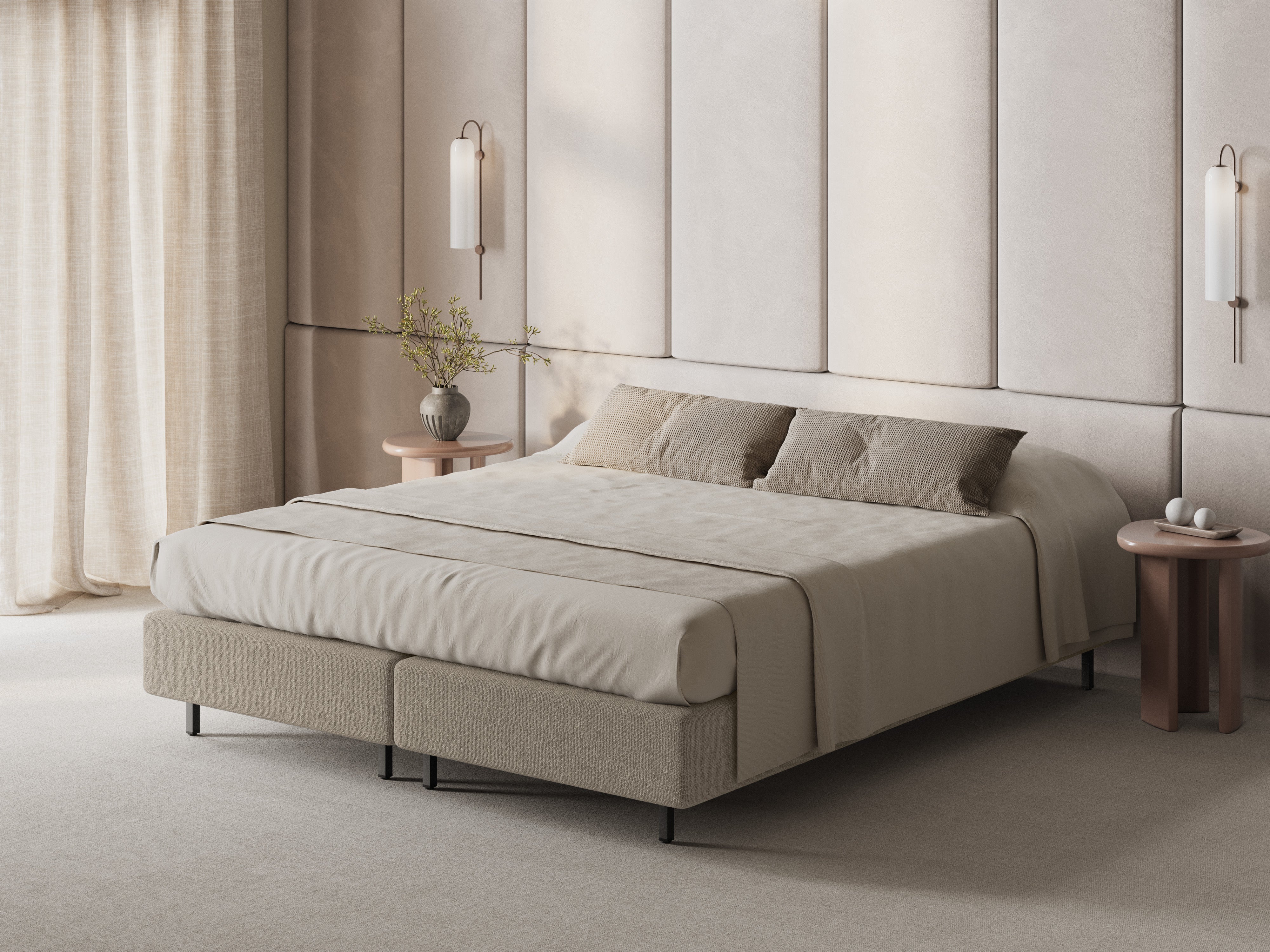 Bett WHALE dunkelbeige Chenille